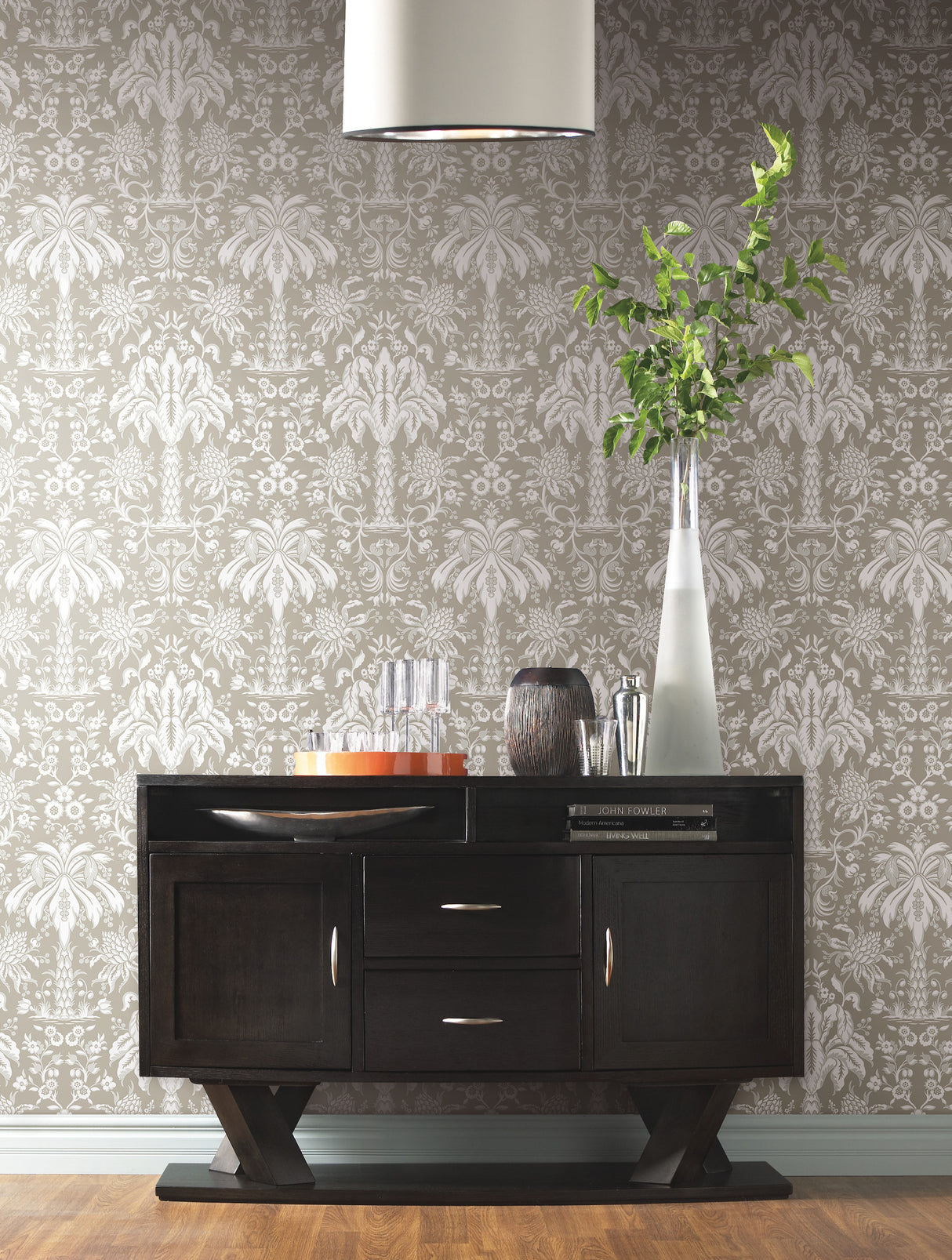 York DM5013 Palmetto Palm Damask Beige Wallpaper
