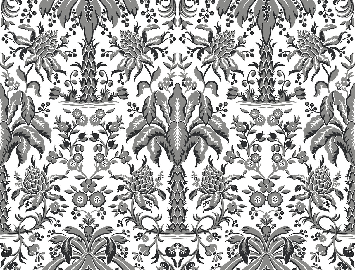 York DM5014 Palmetto Palm Damask Black Wallpaper