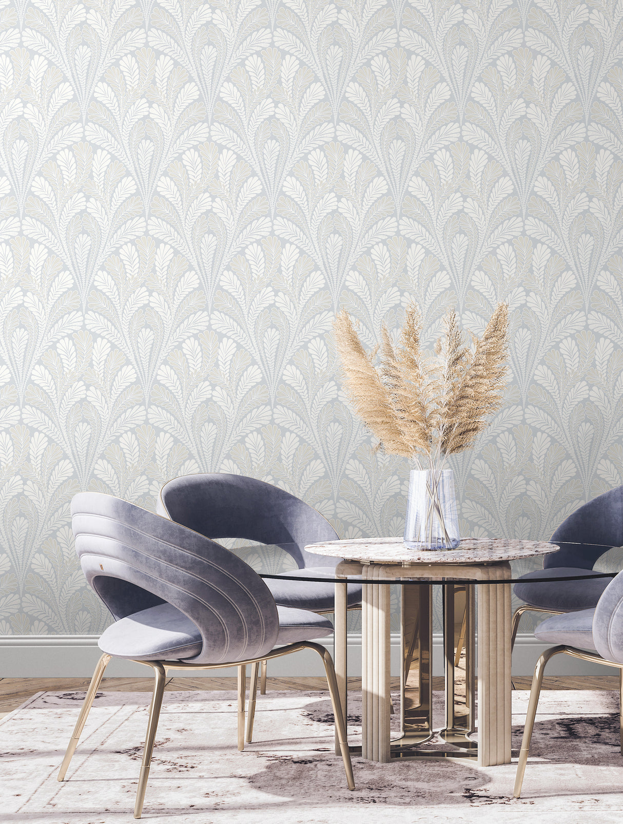 York DM5021 Shell Damask Blue Wallpaper