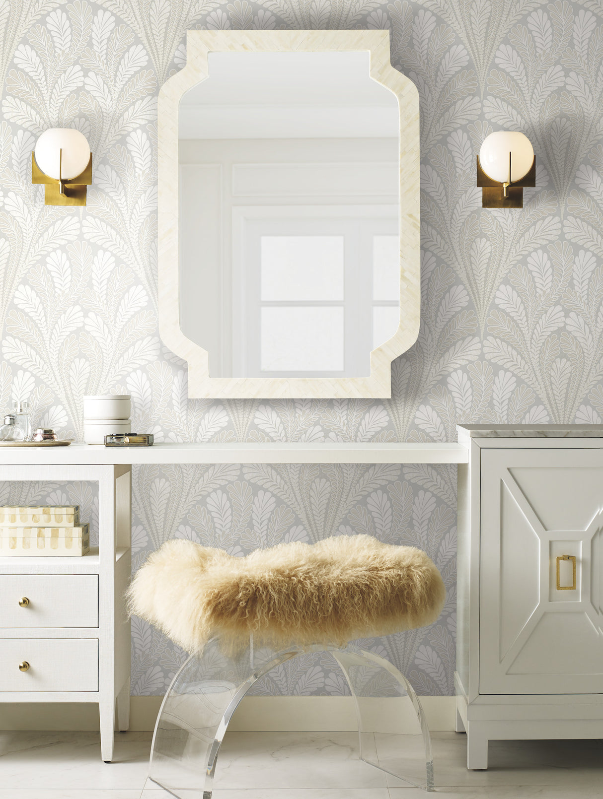 York DM5022 Shell Damask Grey Wallpaper