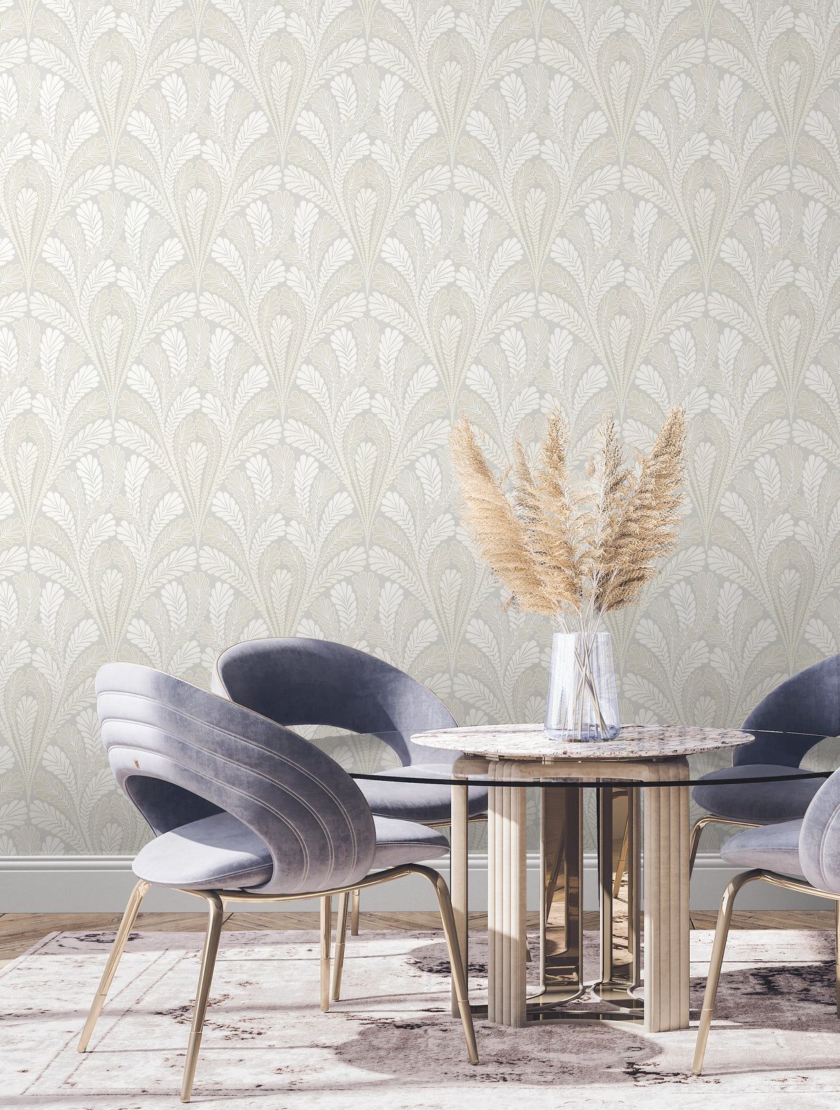 York DM5022 Shell Damask Grey Wallpaper