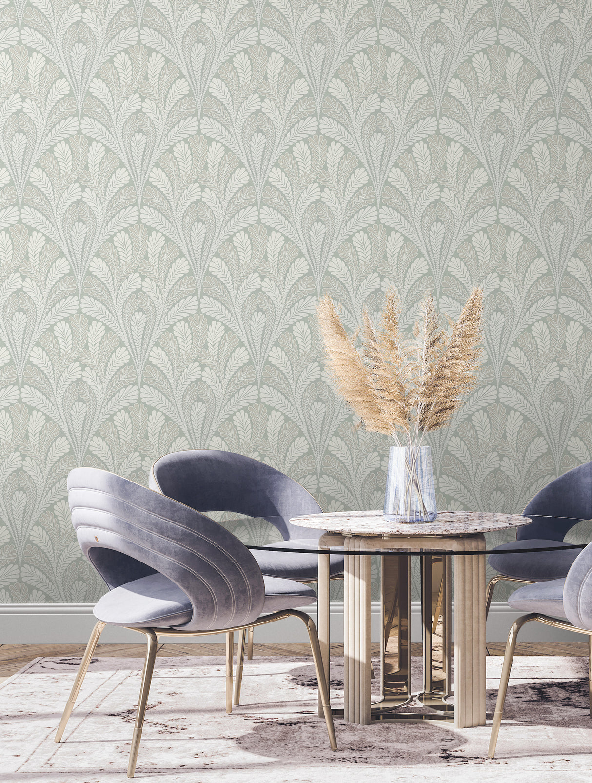 York DM5023 Shell Damask Green Wallpaper