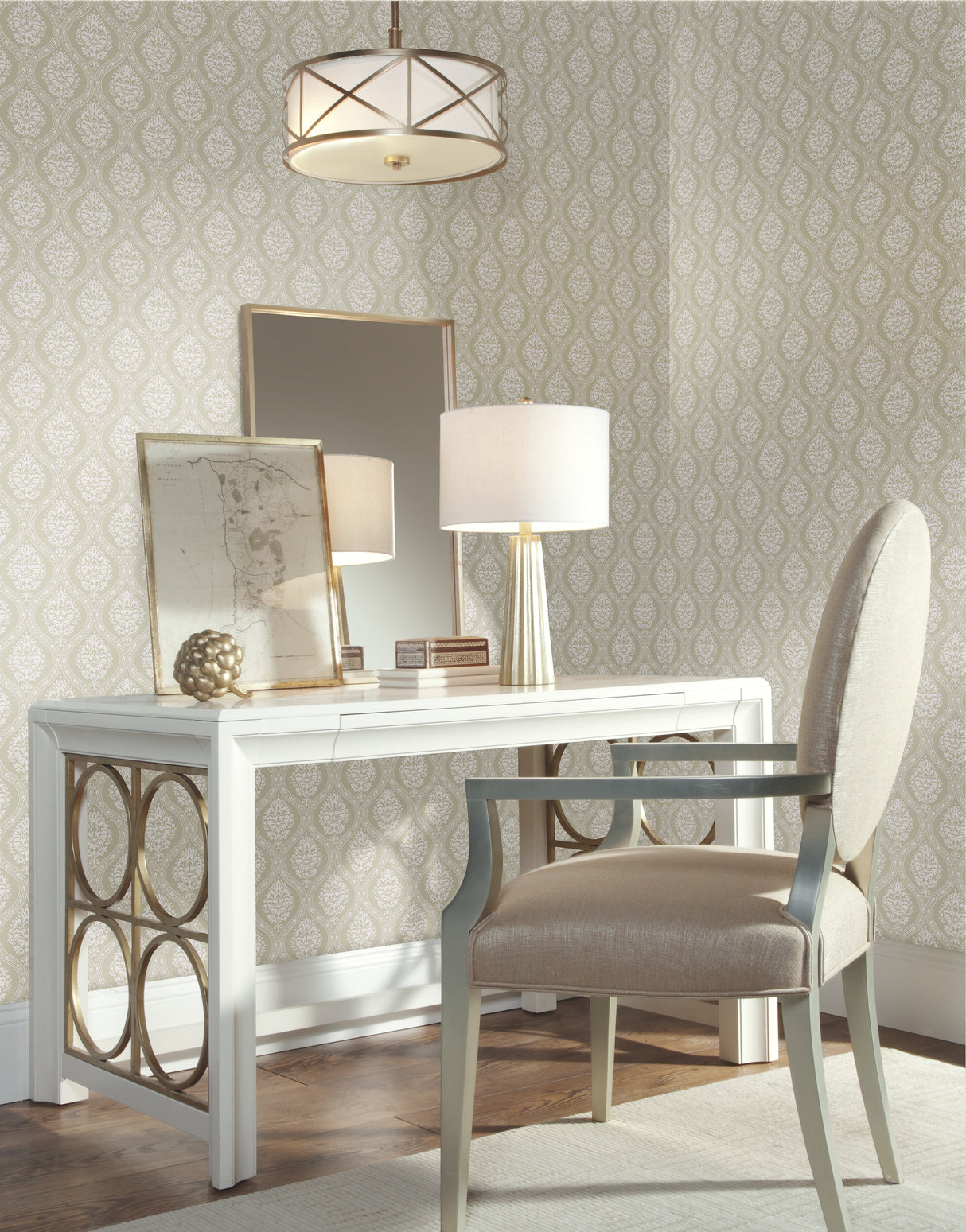 York DM5025 Petite Ogee Beige Wallpaper