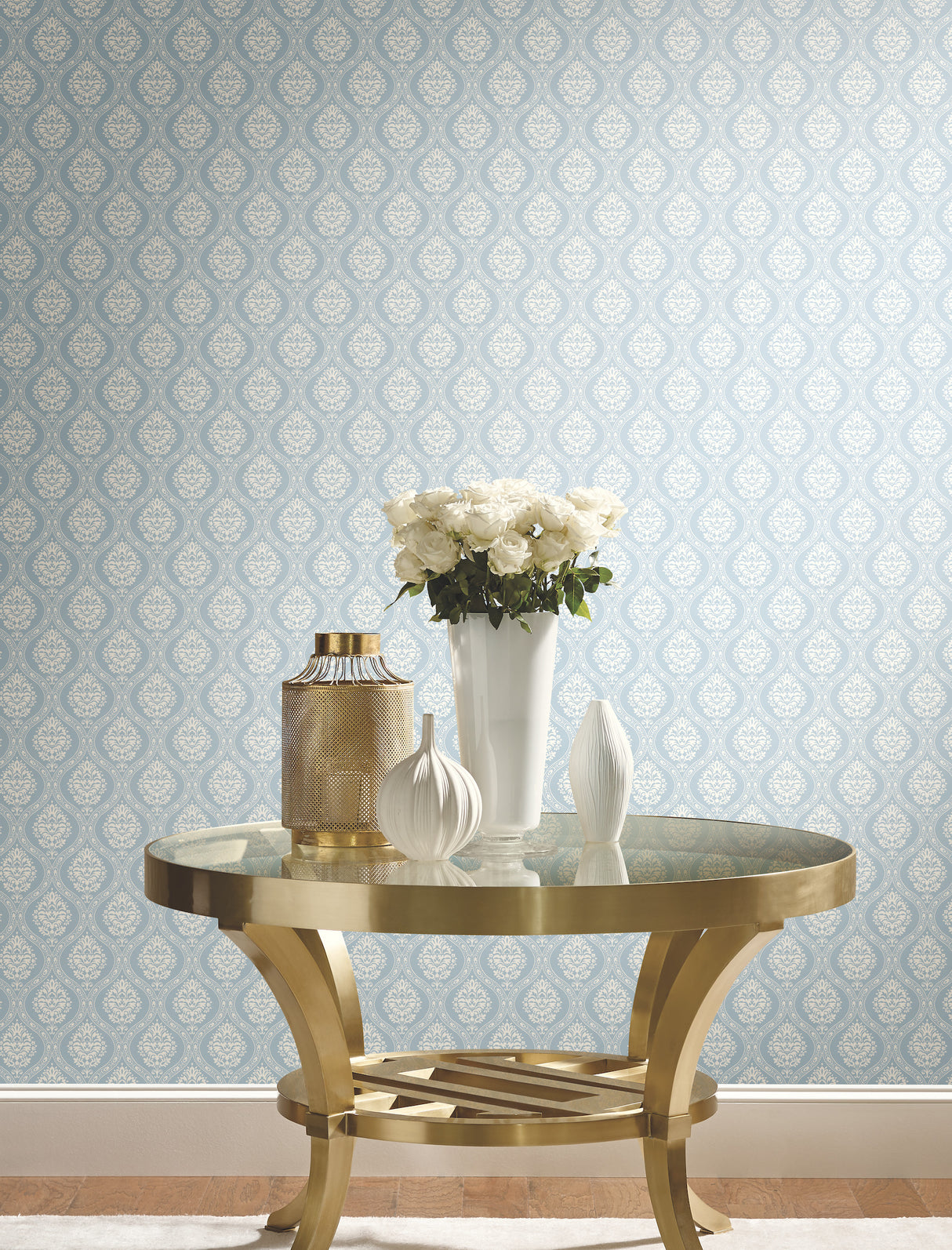 York DM5026 Petite Ogee Blue Wallpaper