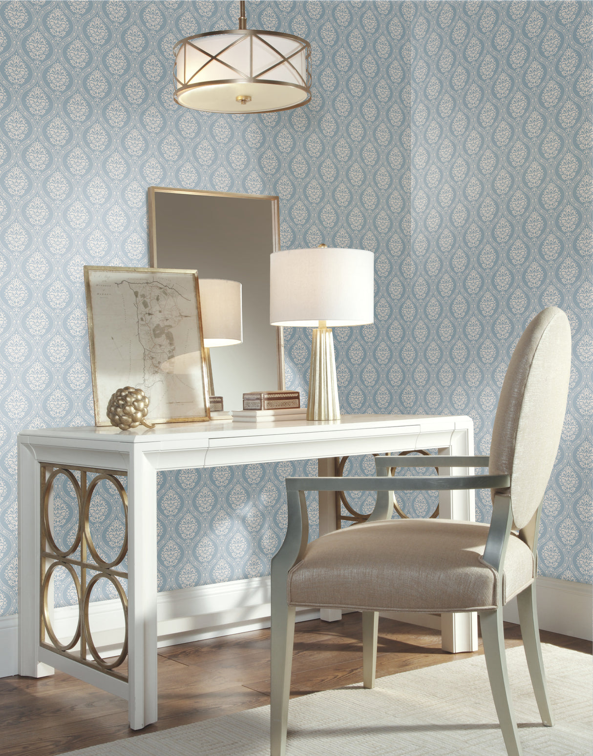 York DM5026 Petite Ogee Blue Wallpaper