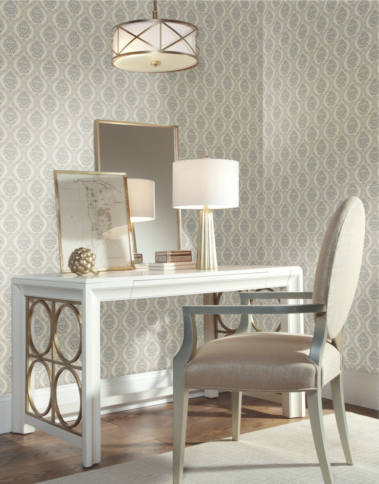 York DM5027 Petite Ogee Taupe Wallpaper