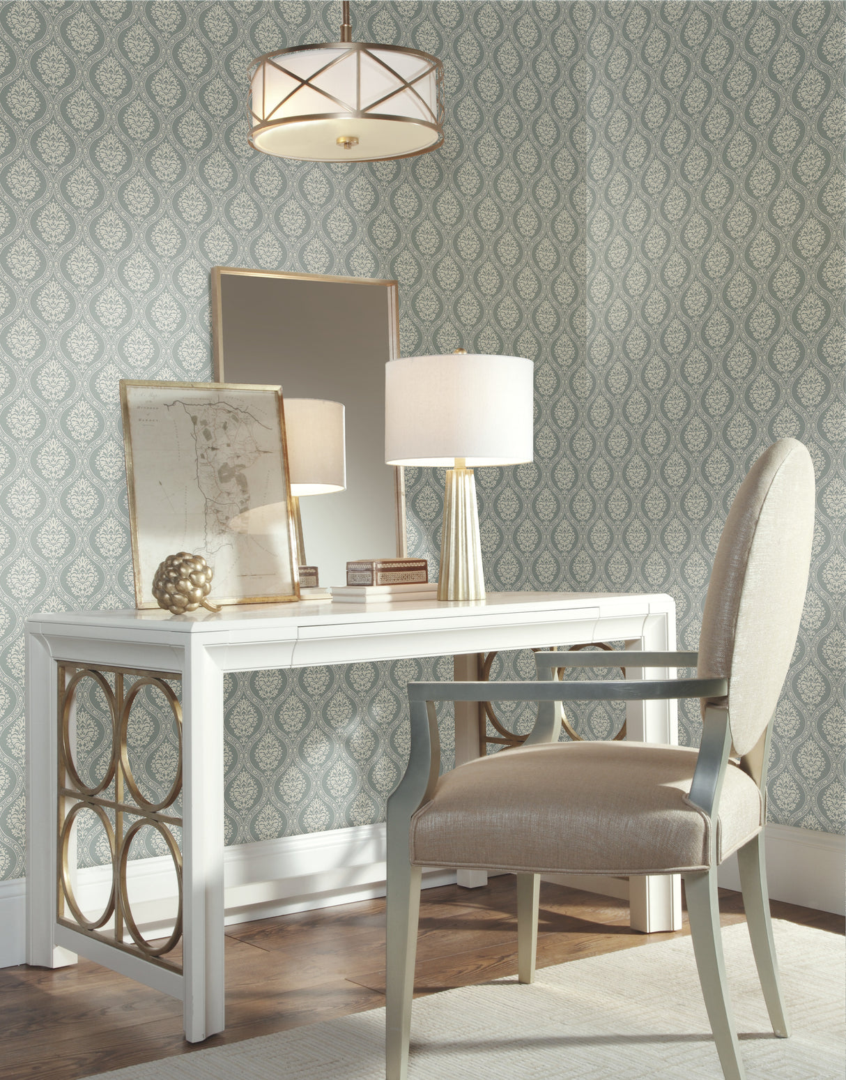 York DM5028 Petite Ogee Green Wallpaper