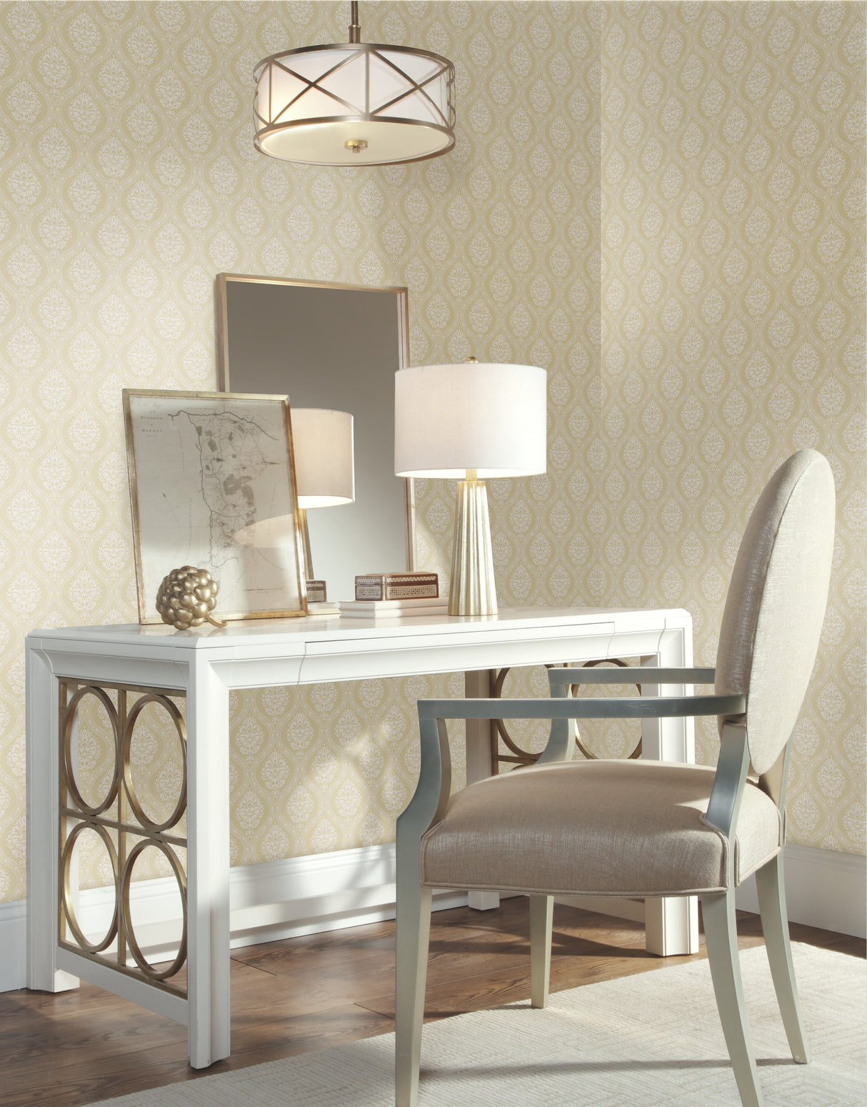 York DM5029 Petite Ogee Yellow Wallpaper