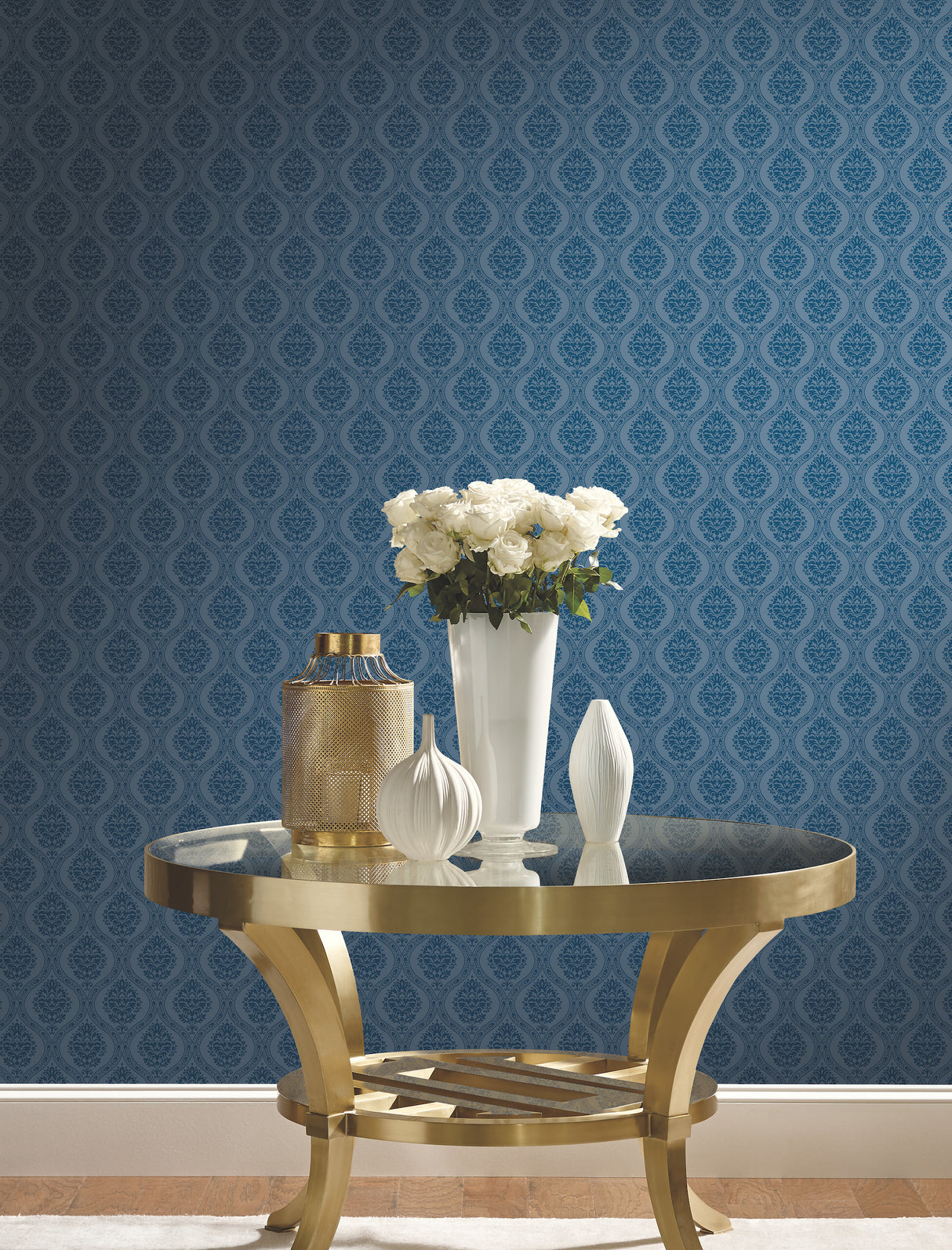 York DM5030 Petite Ogee Navy Wallpaper