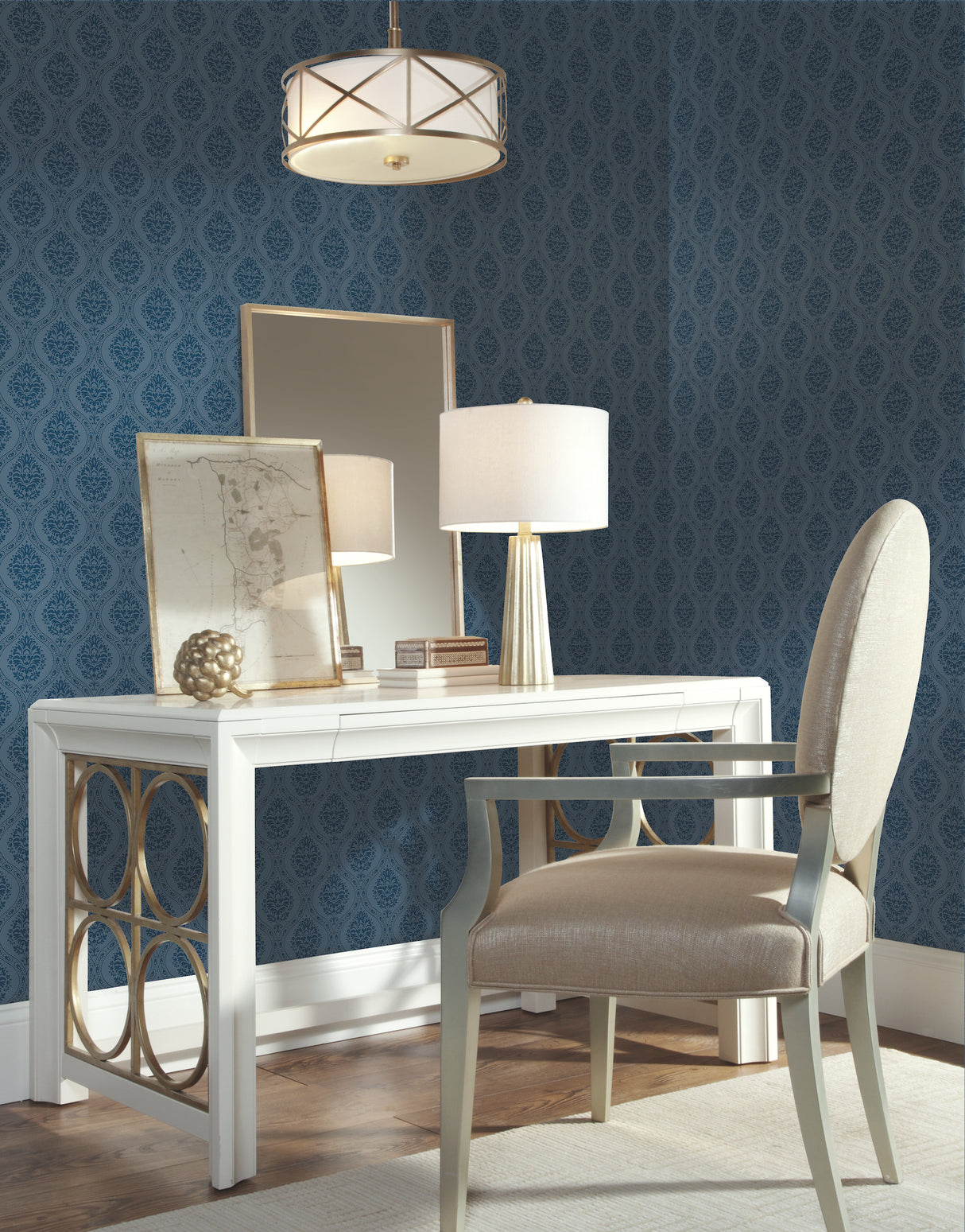 York DM5030 Petite Ogee Navy Wallpaper