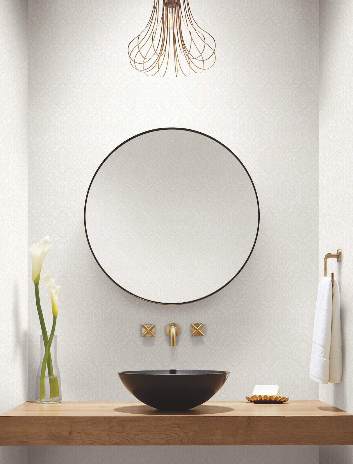 York DM5032 Catherdral Damask White Wallpaper