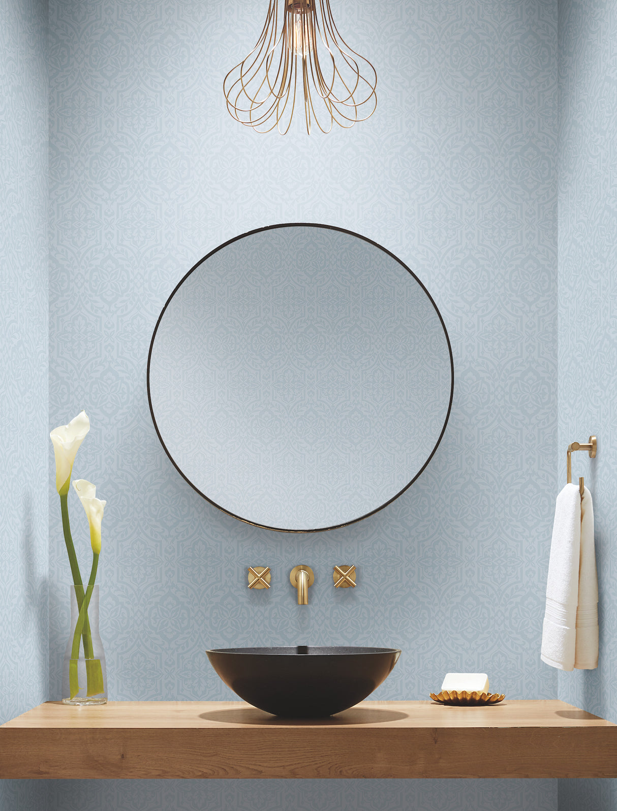 York DM5033 Cathedral Damask Blue Wallpaper