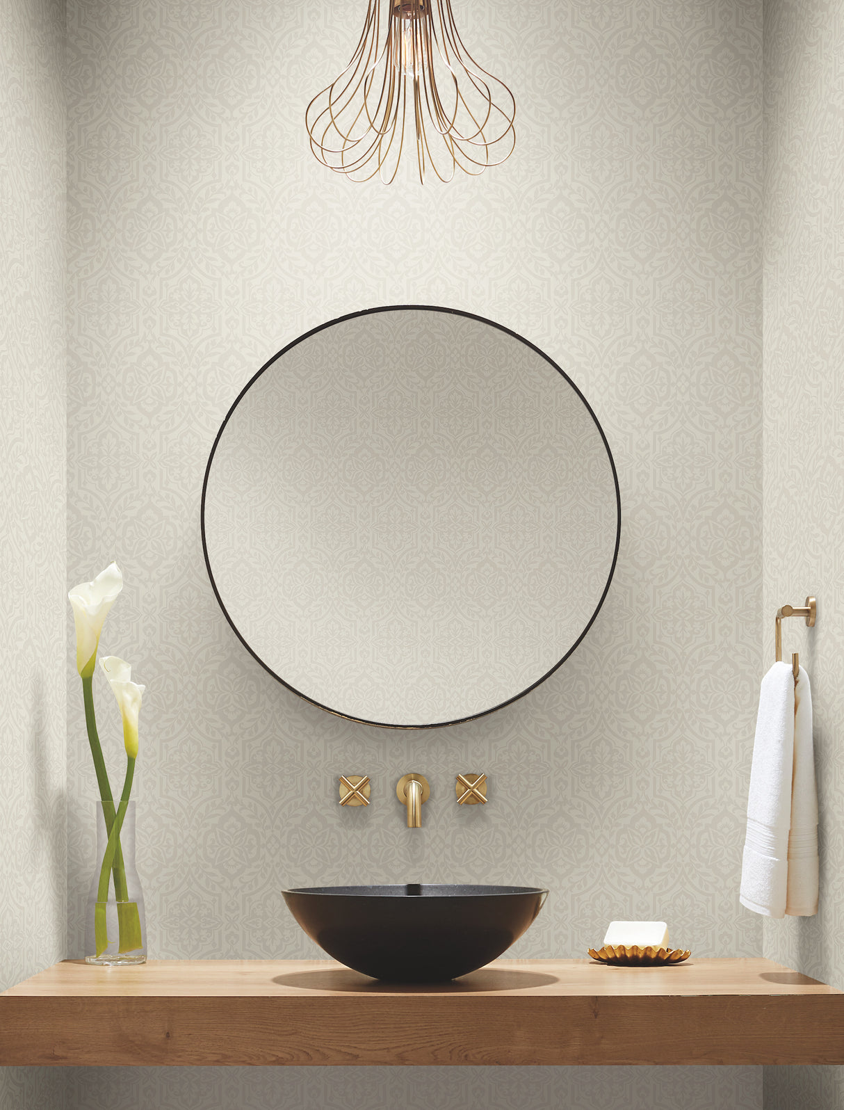 York DM5034 Catherdral Damask Taupe Wallpaper