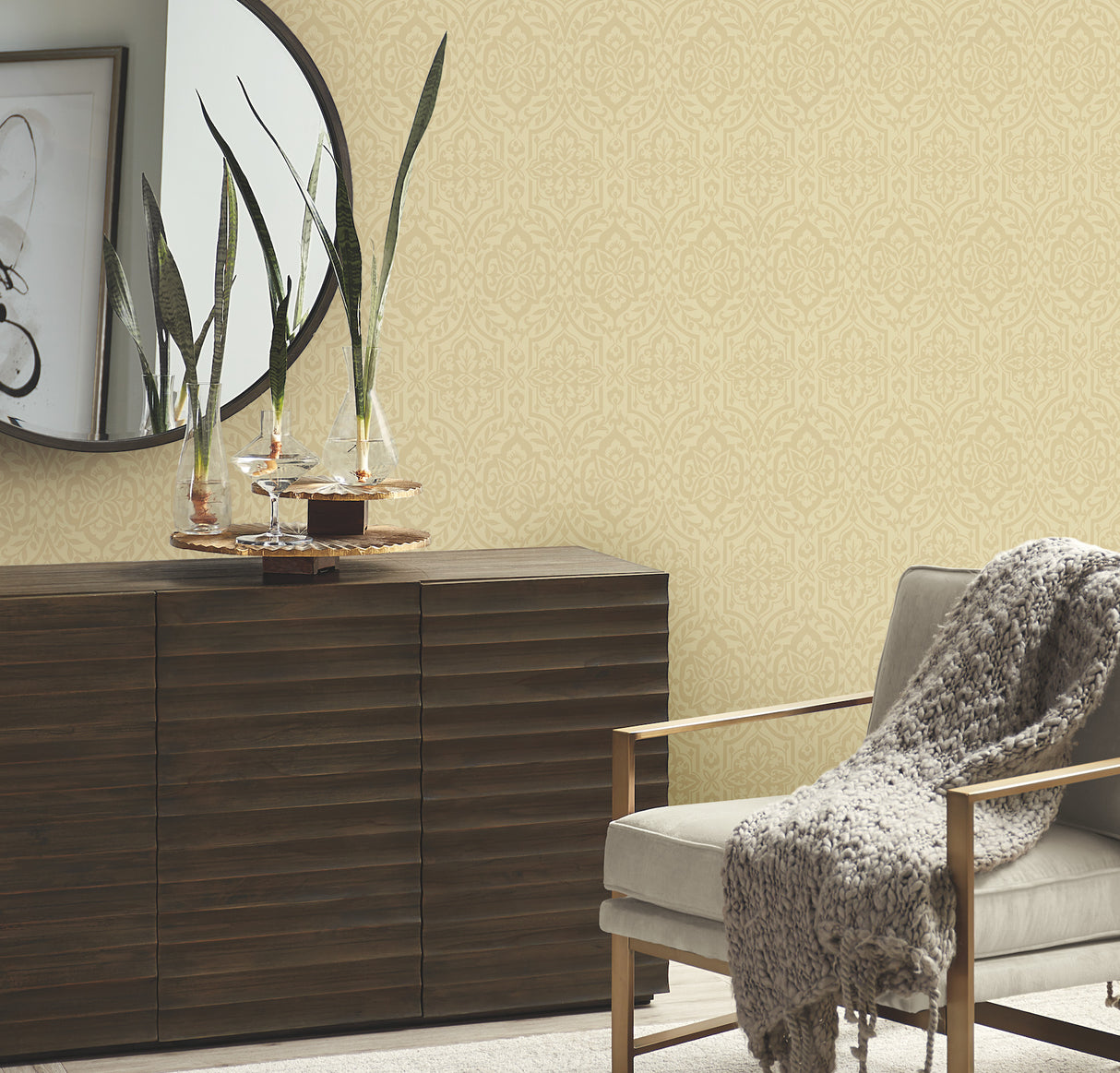 York DM5035 Cathedral Damask Gold Wallpaper