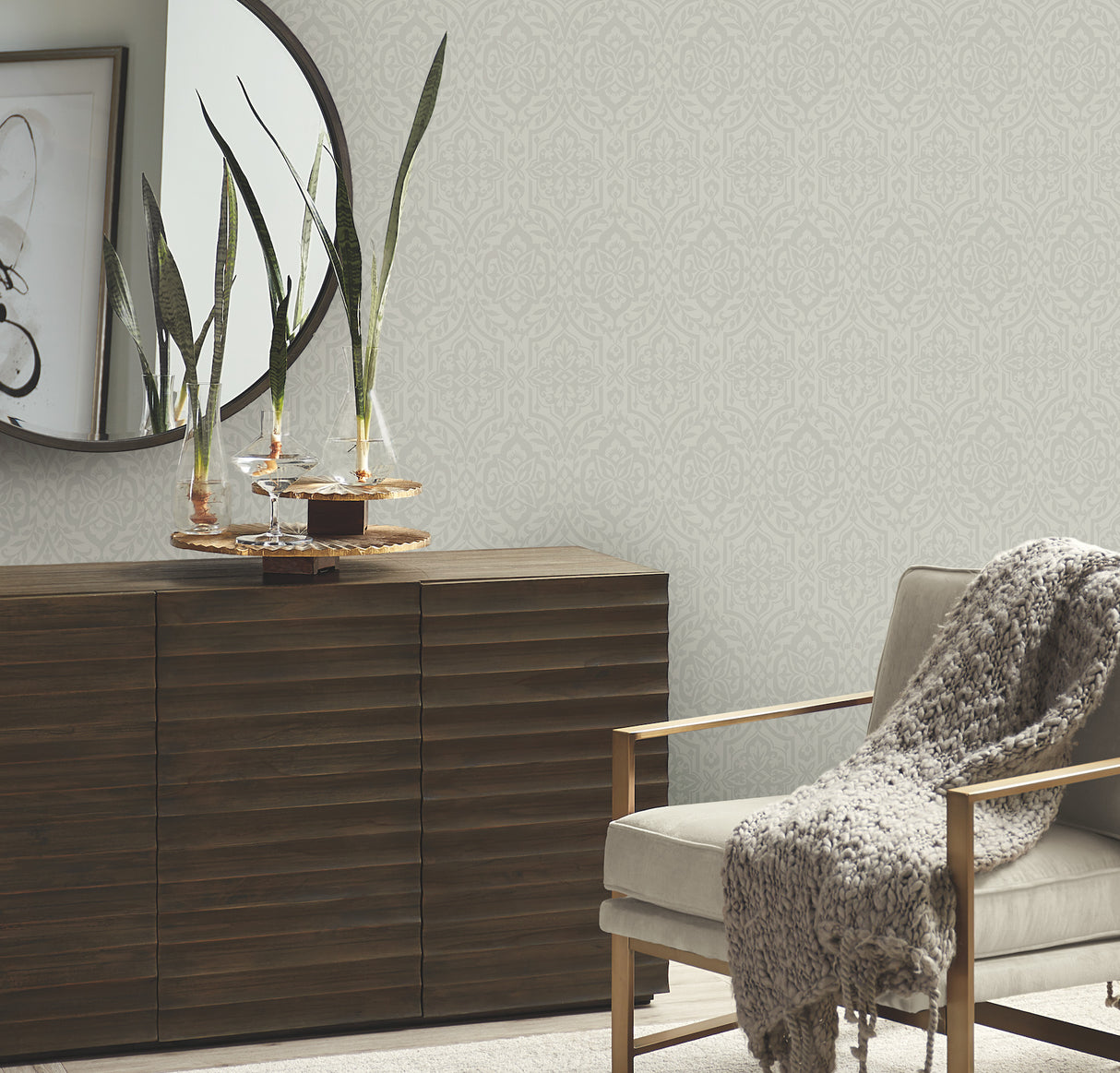 York DM5036 Cathedral Damask Grey Wallpaper