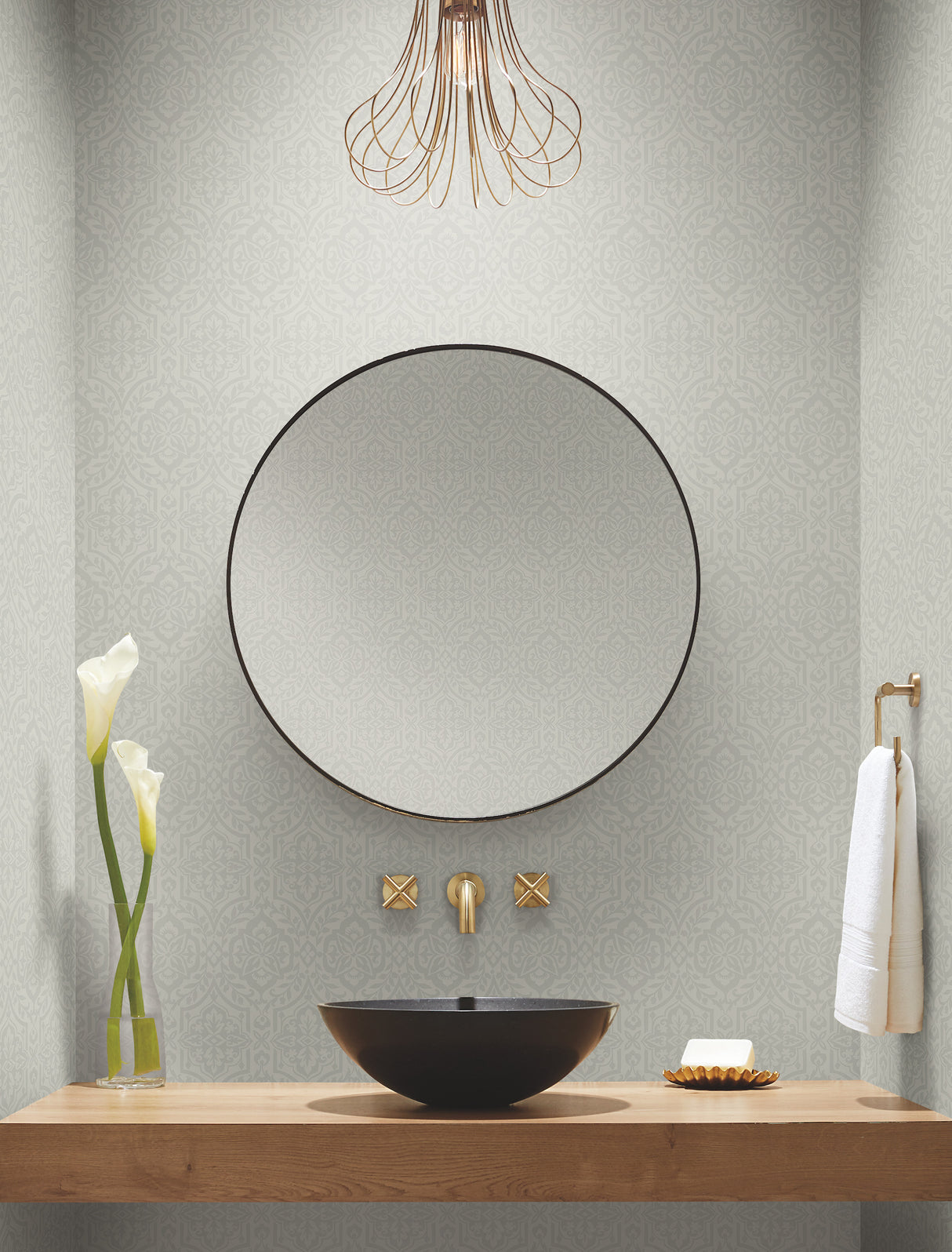 York DM5036 Cathedral Damask Grey Wallpaper