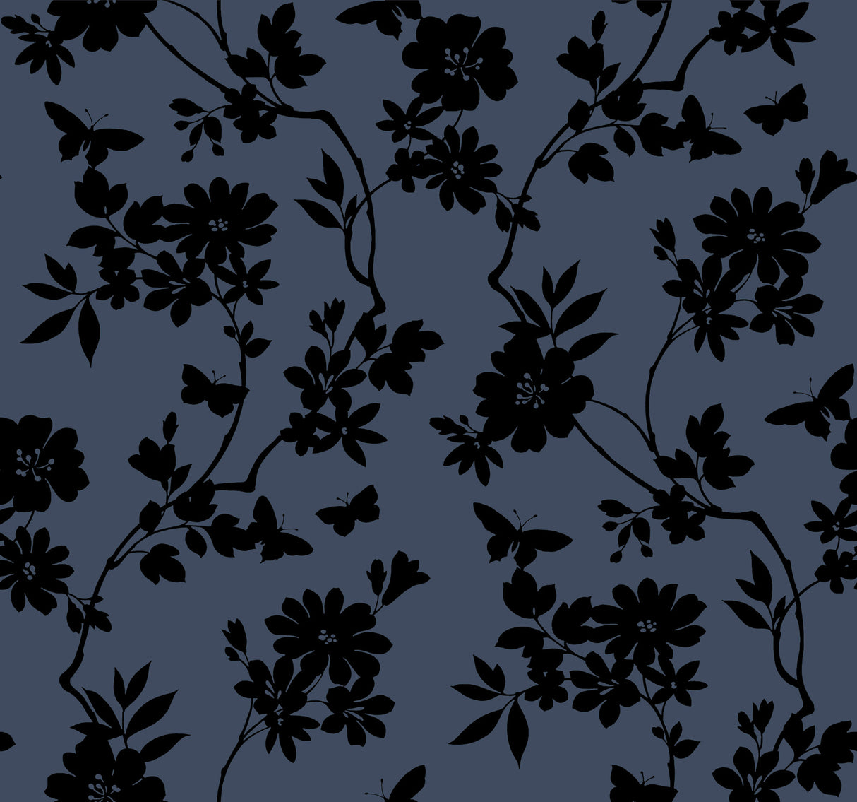 York DT5021 Flutter Vine Blue & Black Wallpaper