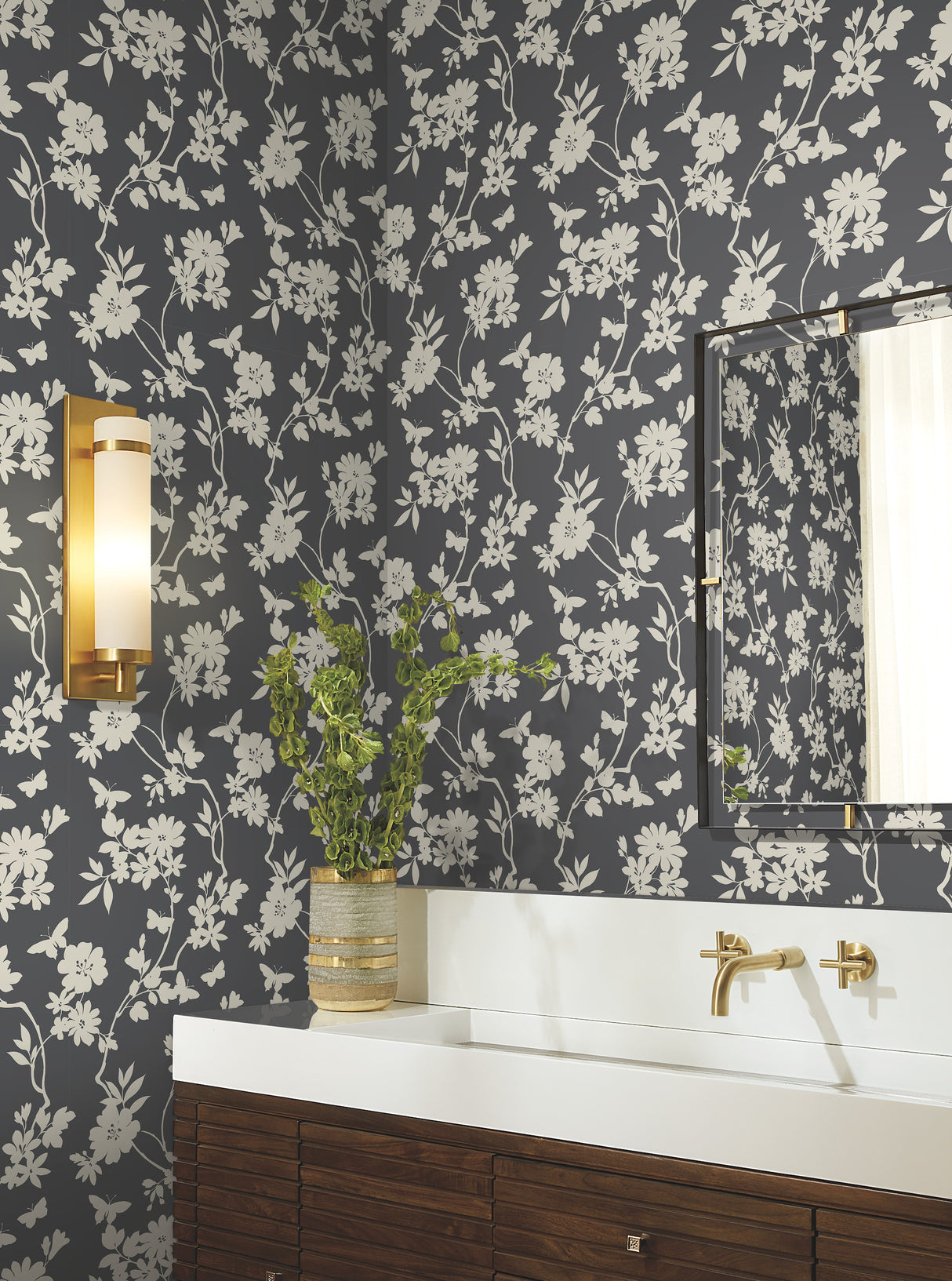 York DT5025 Flutter Vine Grey Wallpaper