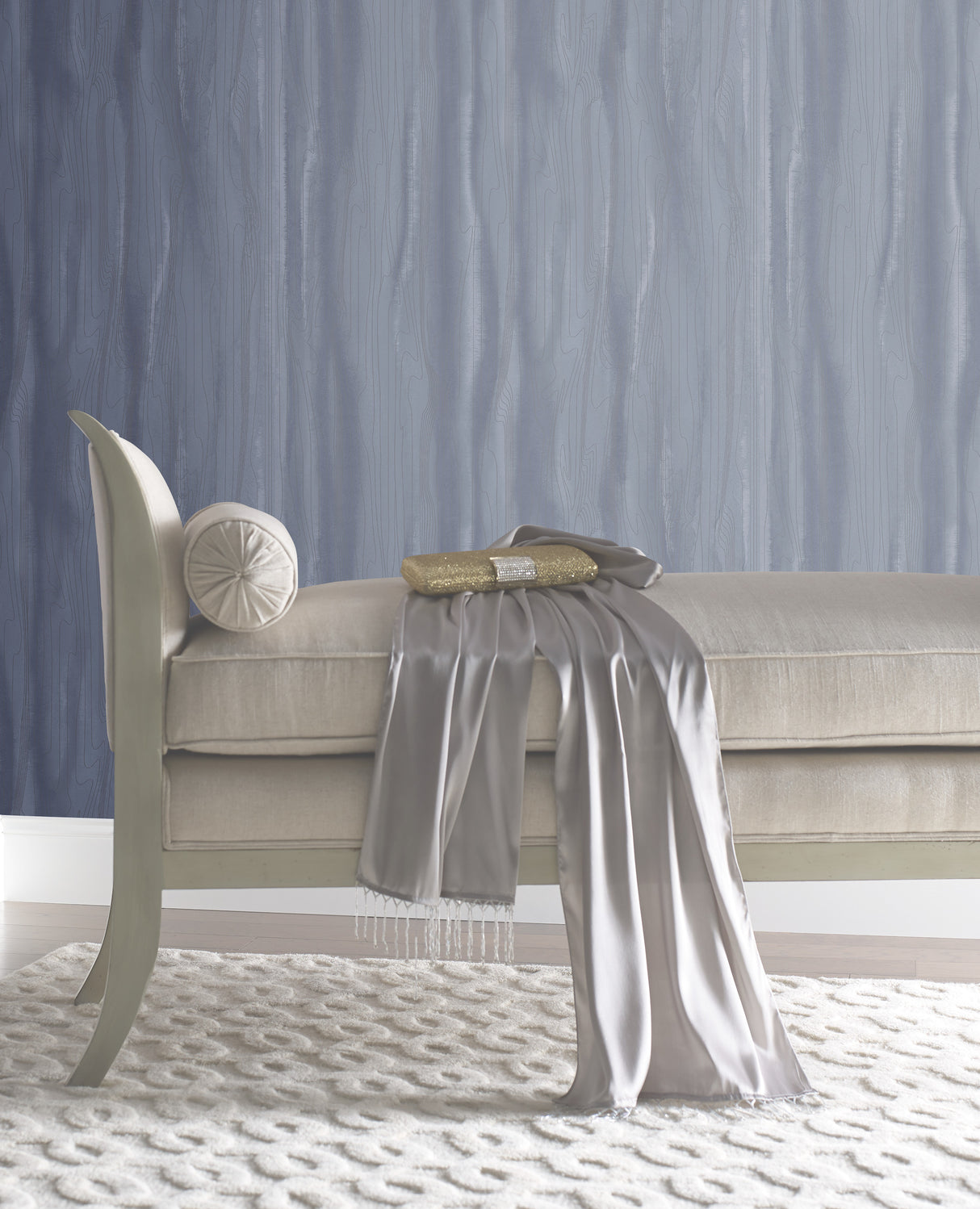 York DT5031 Fantasy Faux Bois Blue & Silver Wallpaper