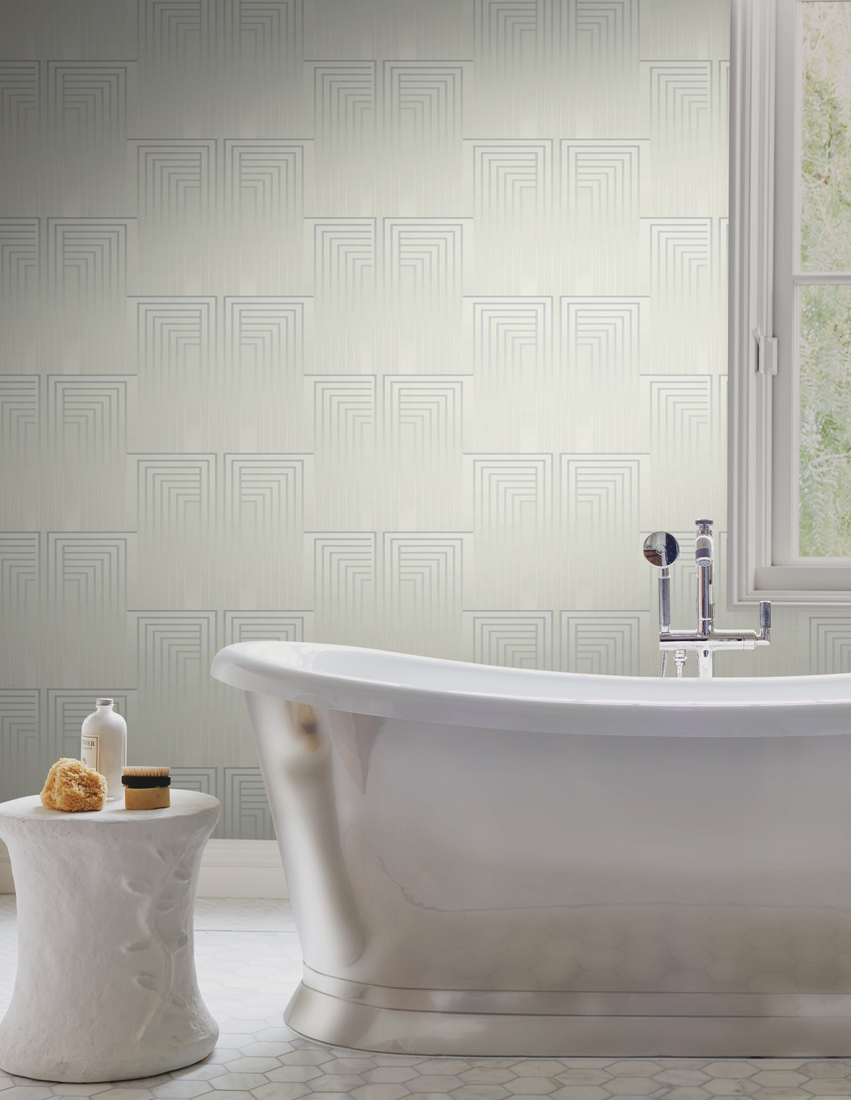 York DT5074 Vanishing Dusty Blue & Silver Wallpaper