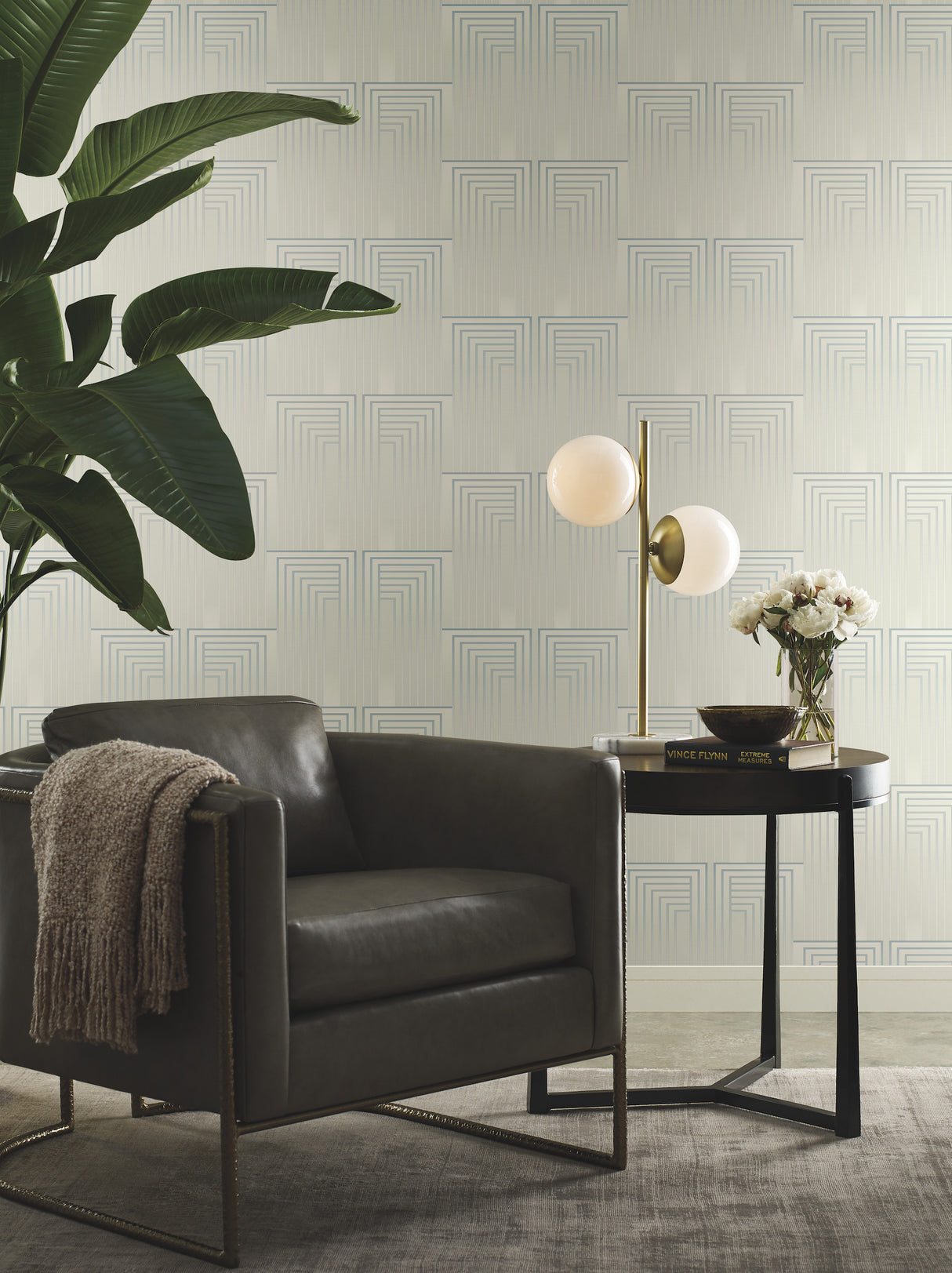 York DT5074 Vanishing Dusty Blue & Silver Wallpaper