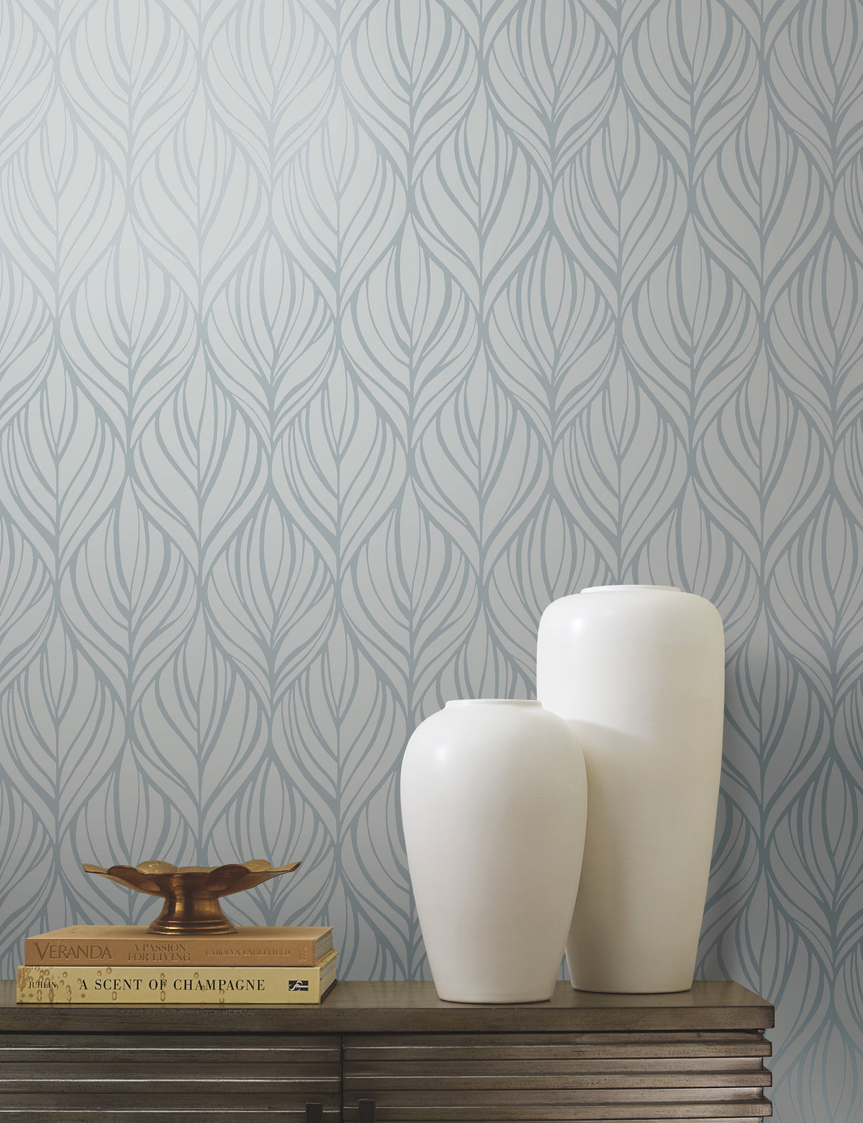 York DT5083 Palma Blue & Silver Wallpaper