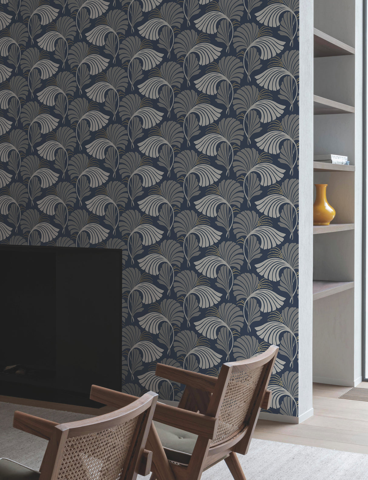 York DT5133 Dancing Leaves Navy Wallpaper