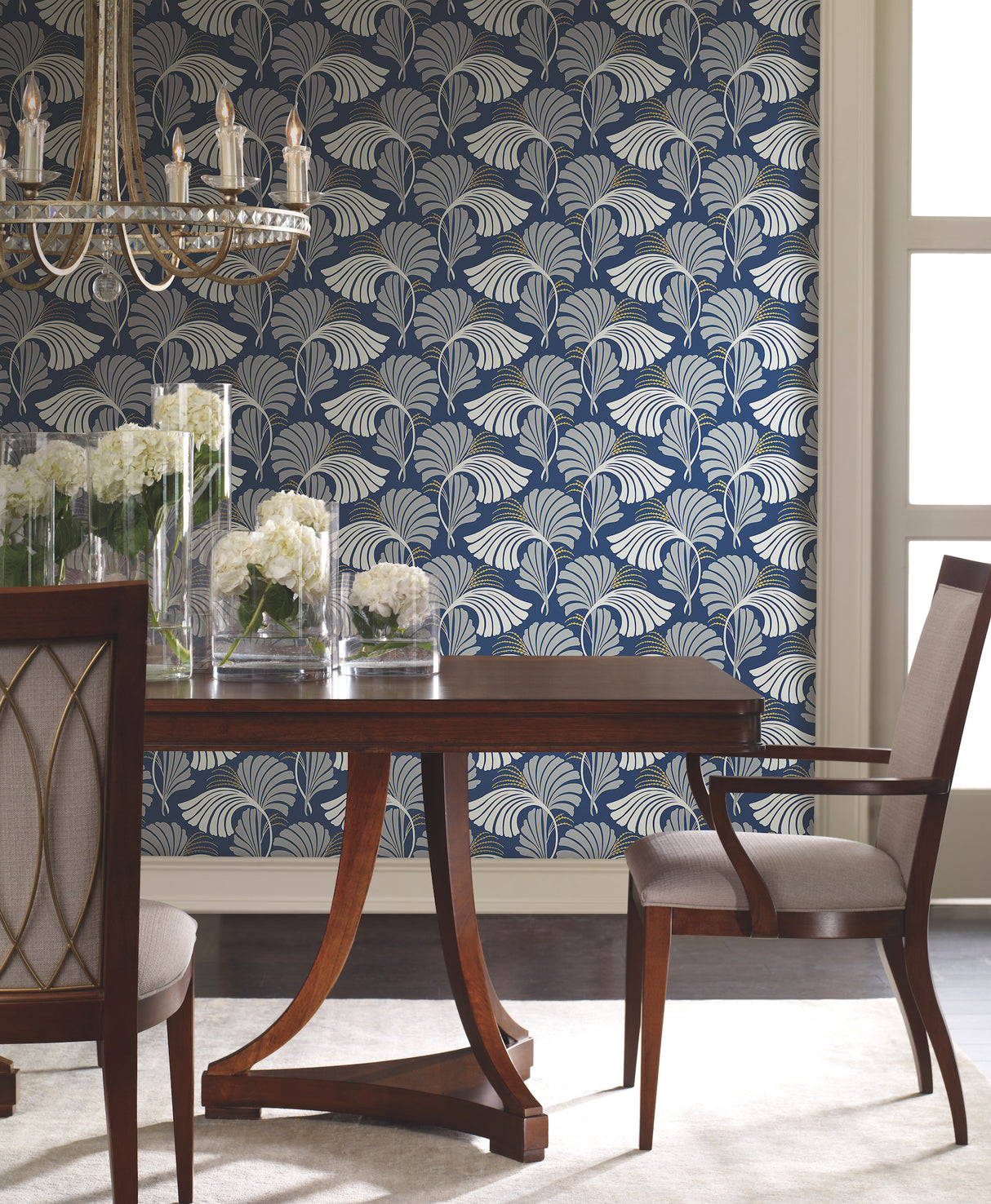 York DT5133 Dancing Leaves Navy Wallpaper