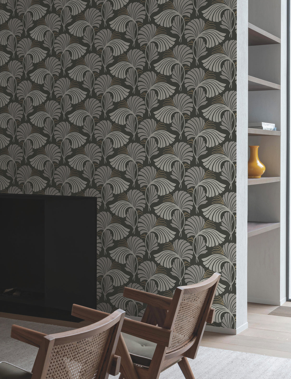 York DT5134 Dancing Leaves Black Wallpaper