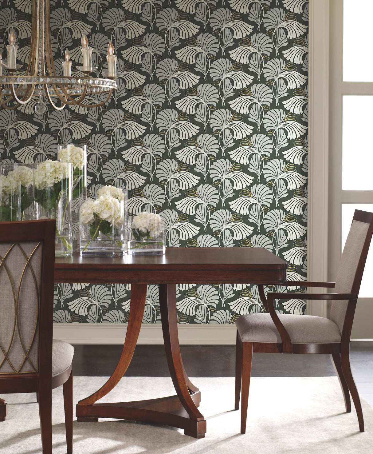 York DT5134 Dancing Leaves Black Wallpaper