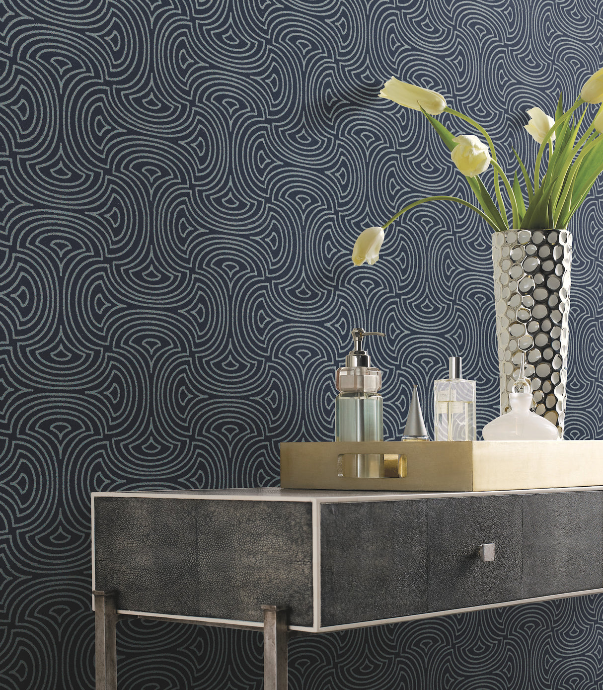 York DT5143 Hourglass Navy Wallpaper