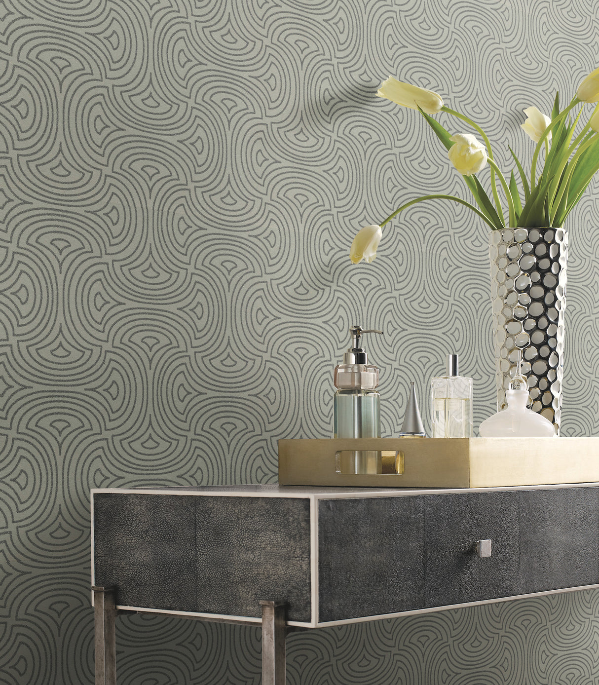 York DT5144 Hourglass Silver Wallpaper