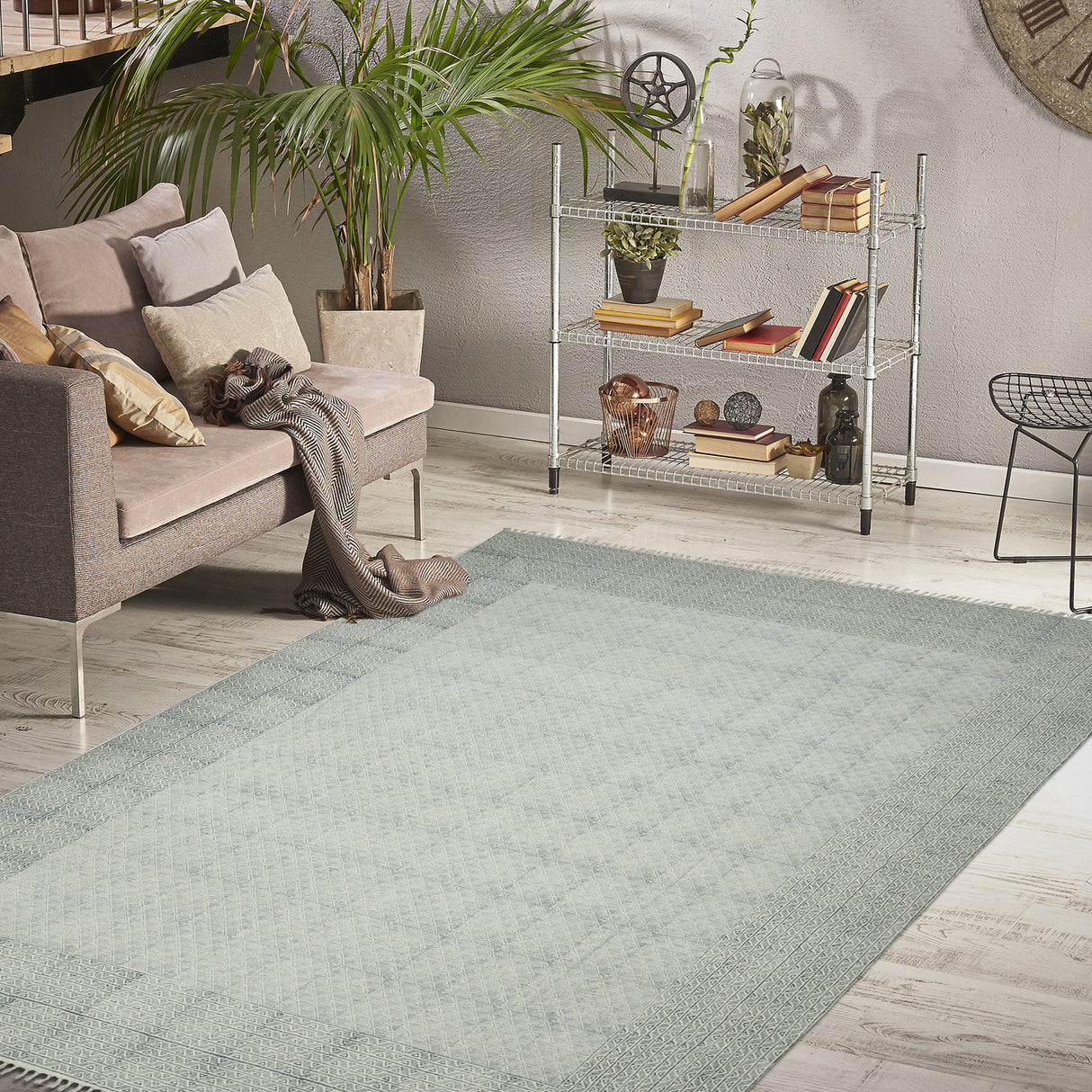 Amer Rugs DUN60508 Dune Distressed Geometric Blue 5' X 8' Area Rug