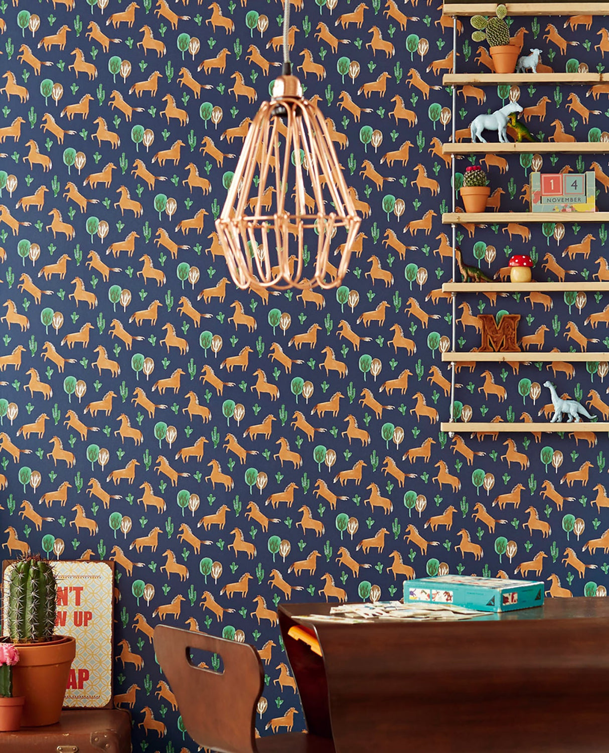 Eijffinger EJ354101 Tuva Navy Horse Wallpaper