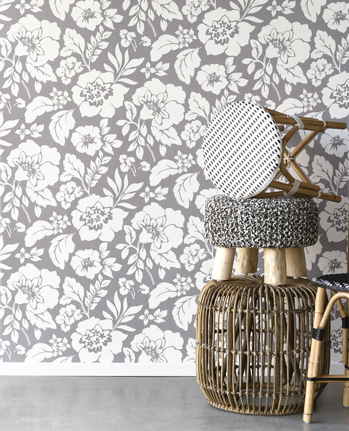 Eijffinger EJ363065 Avens Grey Floral Wallpaper