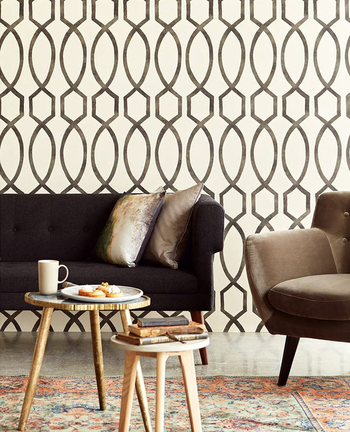 Eijffinger EJ377041 Stina Charcoal Trellis Wallpaper
