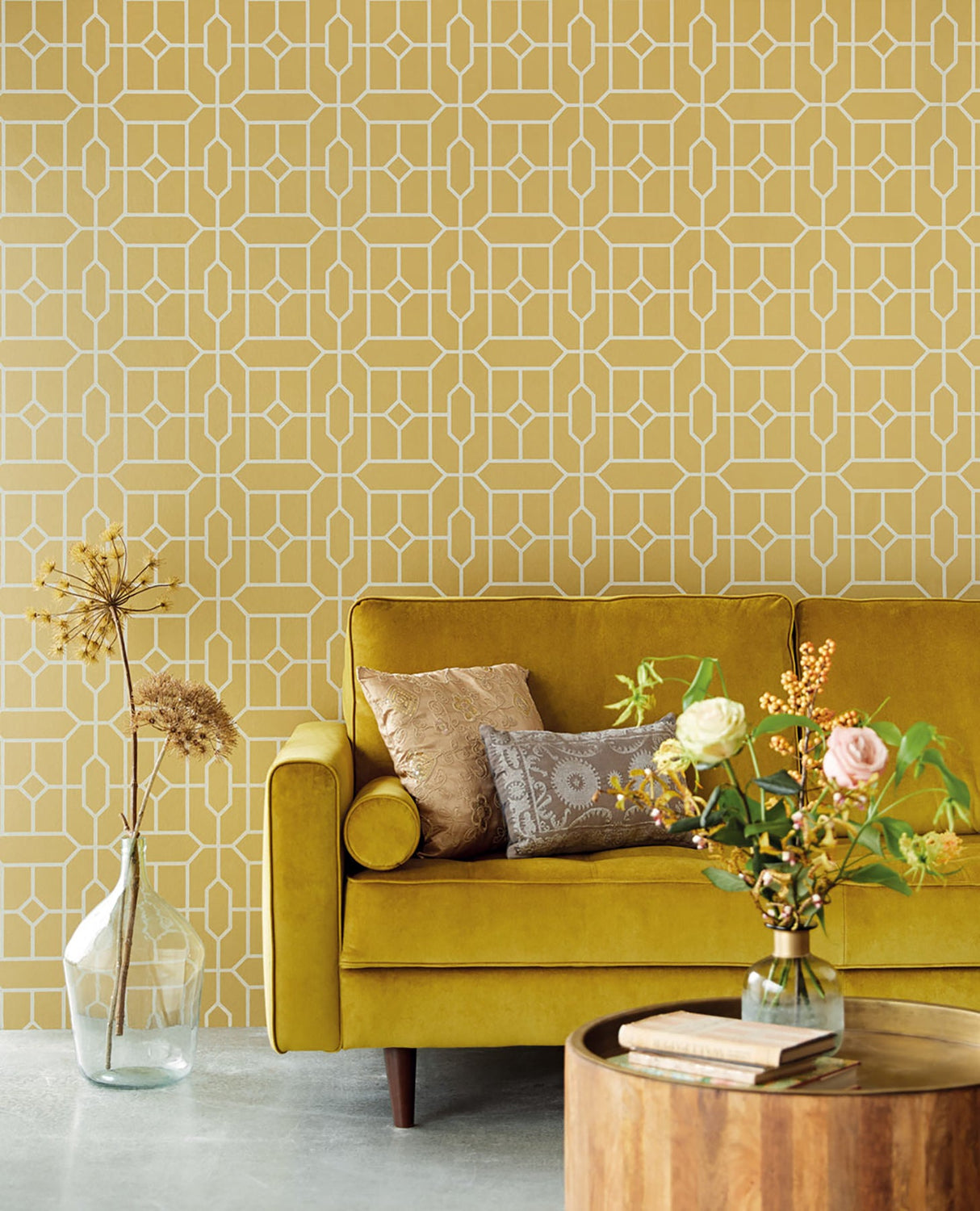 Eijffinger EJ382512 Johan Mustard Trellis Wallpaper