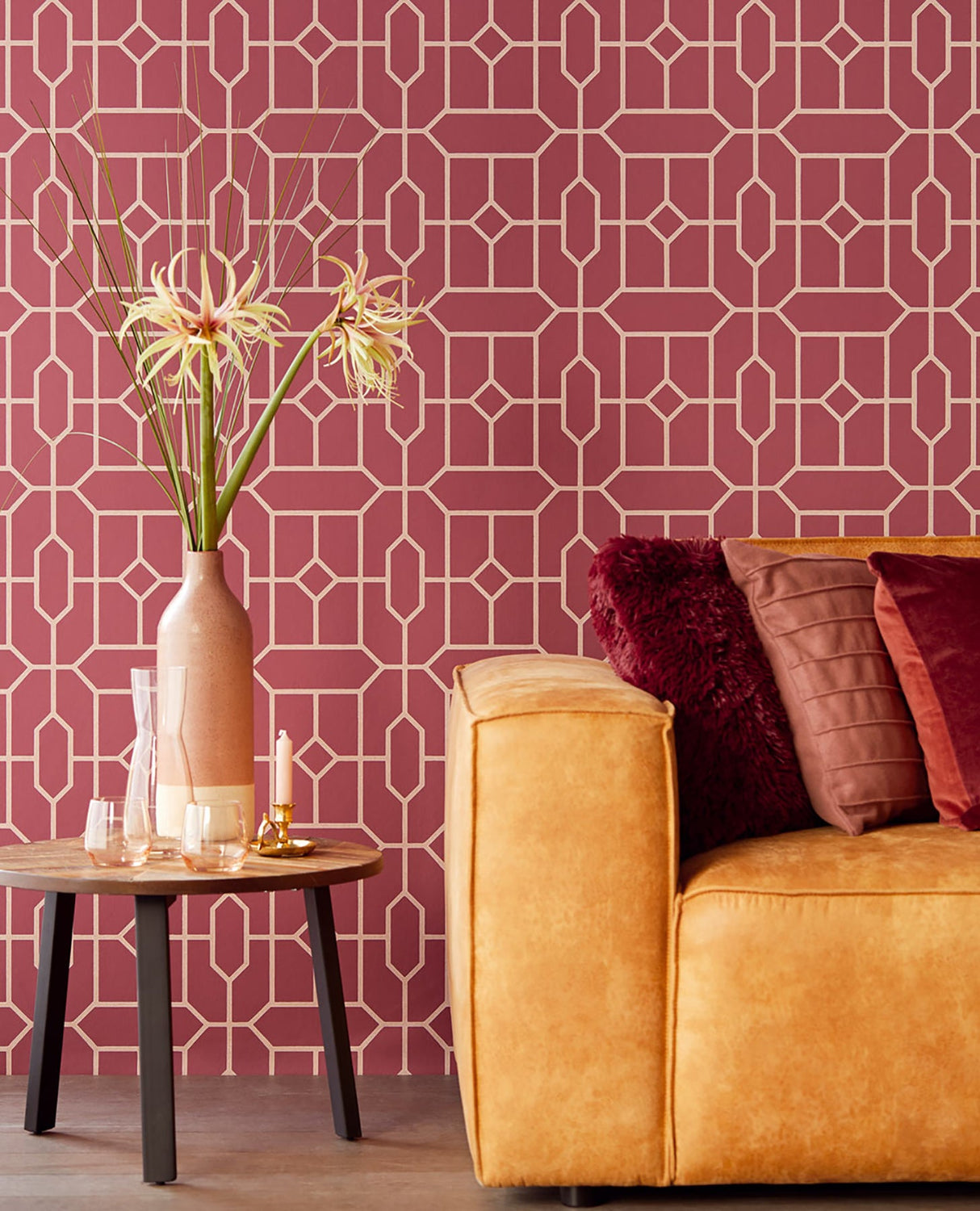 Eijffinger EJ382514 Johan Maroon Trellis Wallpaper