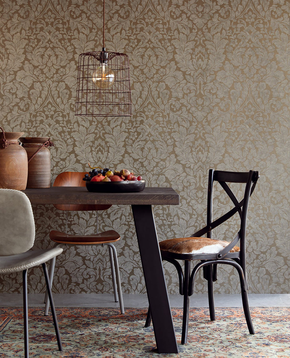 Eijffinger EJ382542 Arvid Taupe Damask Wallpaper