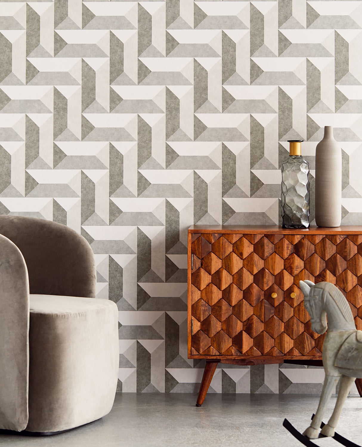 Eijffinger EJ382573 Sigge Dark Grey Geometric Wallpaper