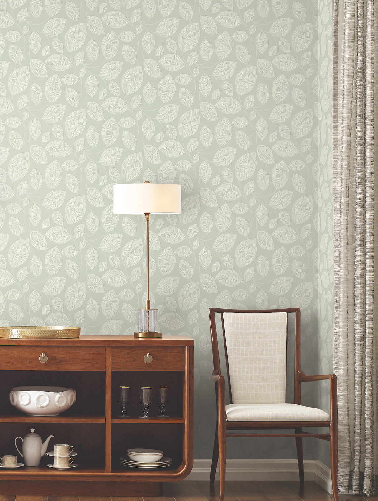 York EV3921 Contoured Leaves Green Wallpaper