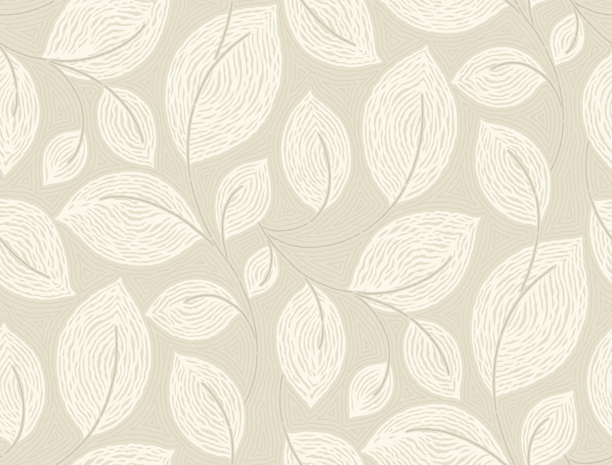 York EV3923 Contoured Leaves Sand Wallpaper
