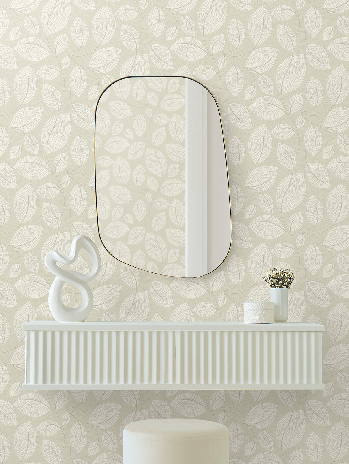 York EV3923 Contoured Leaves Sand Wallpaper
