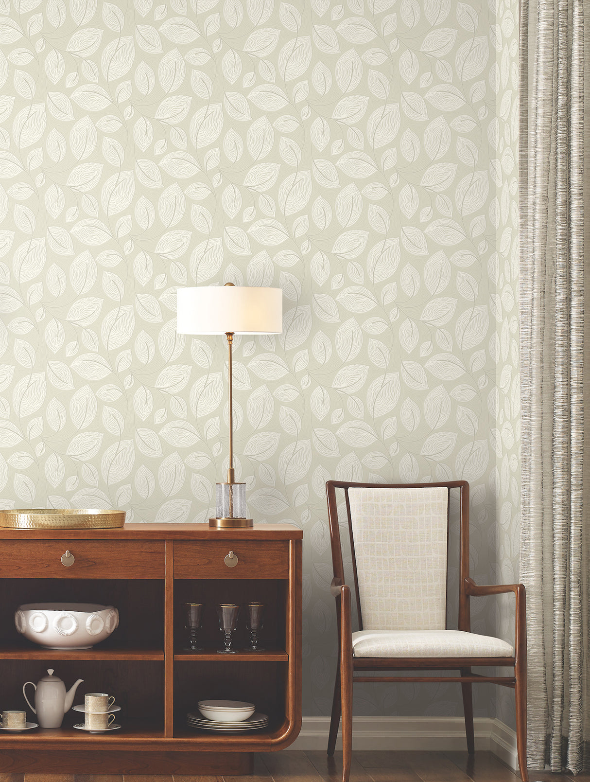 York EV3923 Contoured Leaves Sand Wallpaper