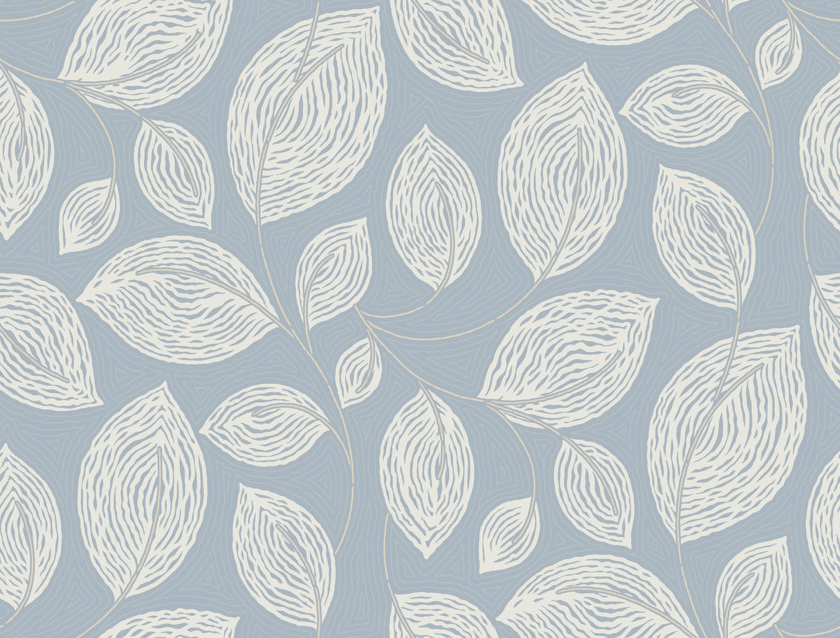 York EV3925 Contoured Leaves Indigo Blue Wallpaper