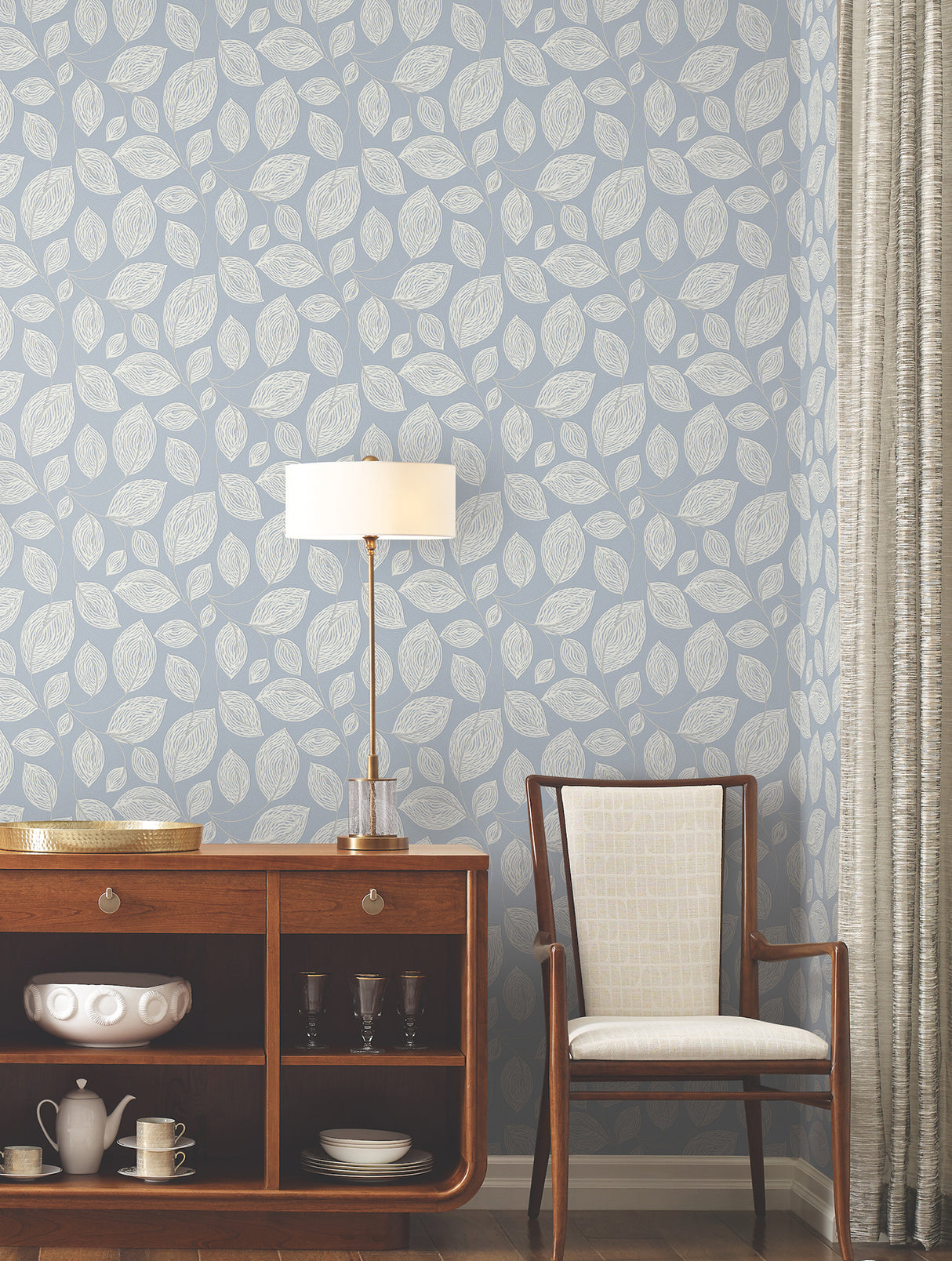 York EV3925 Contoured Leaves Indigo Blue Wallpaper
