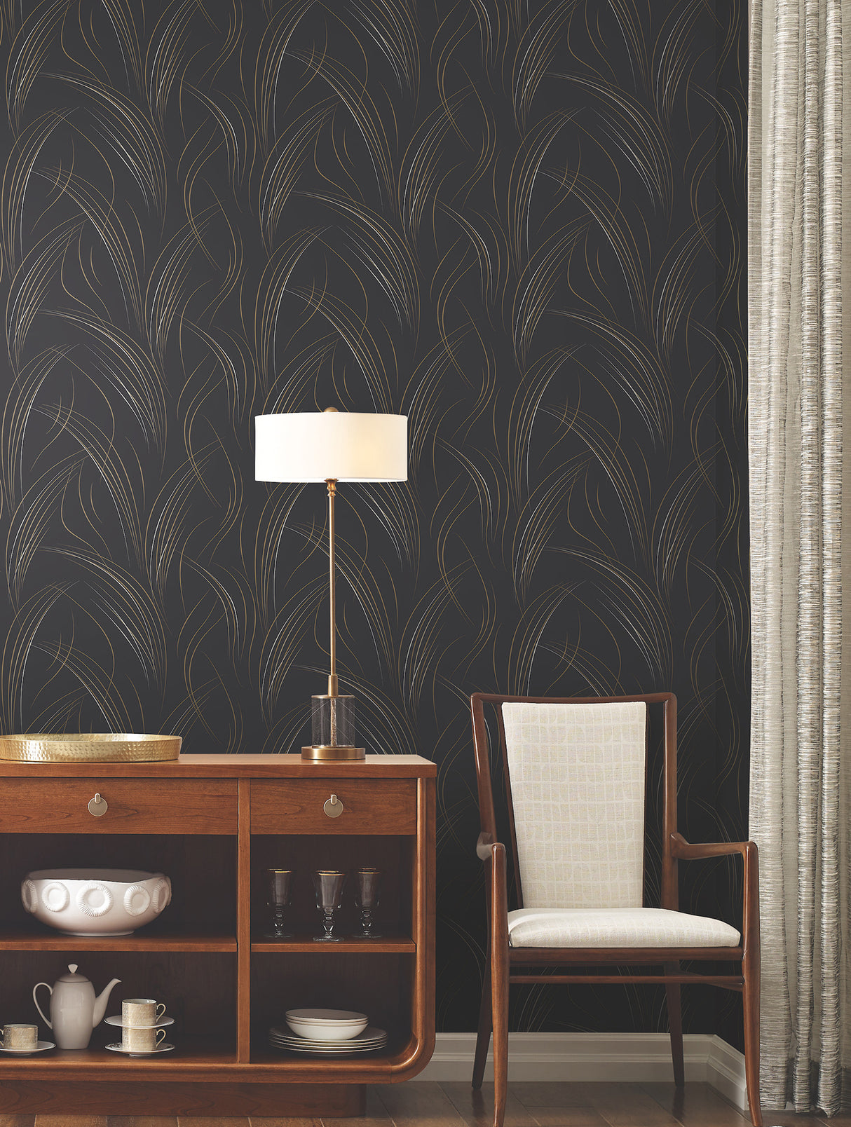 York EV3938 Graceful Wisp Black Wallpaper