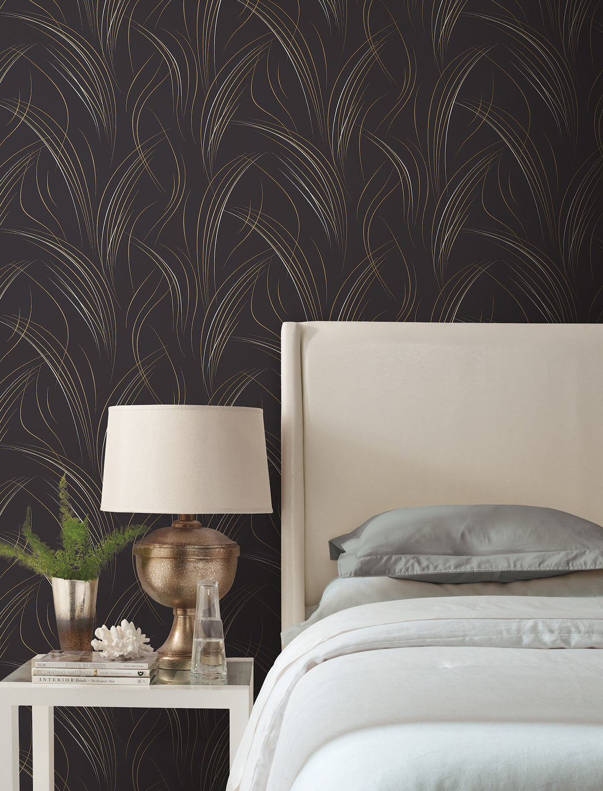 York EV3938 Graceful Wisp Black Wallpaper