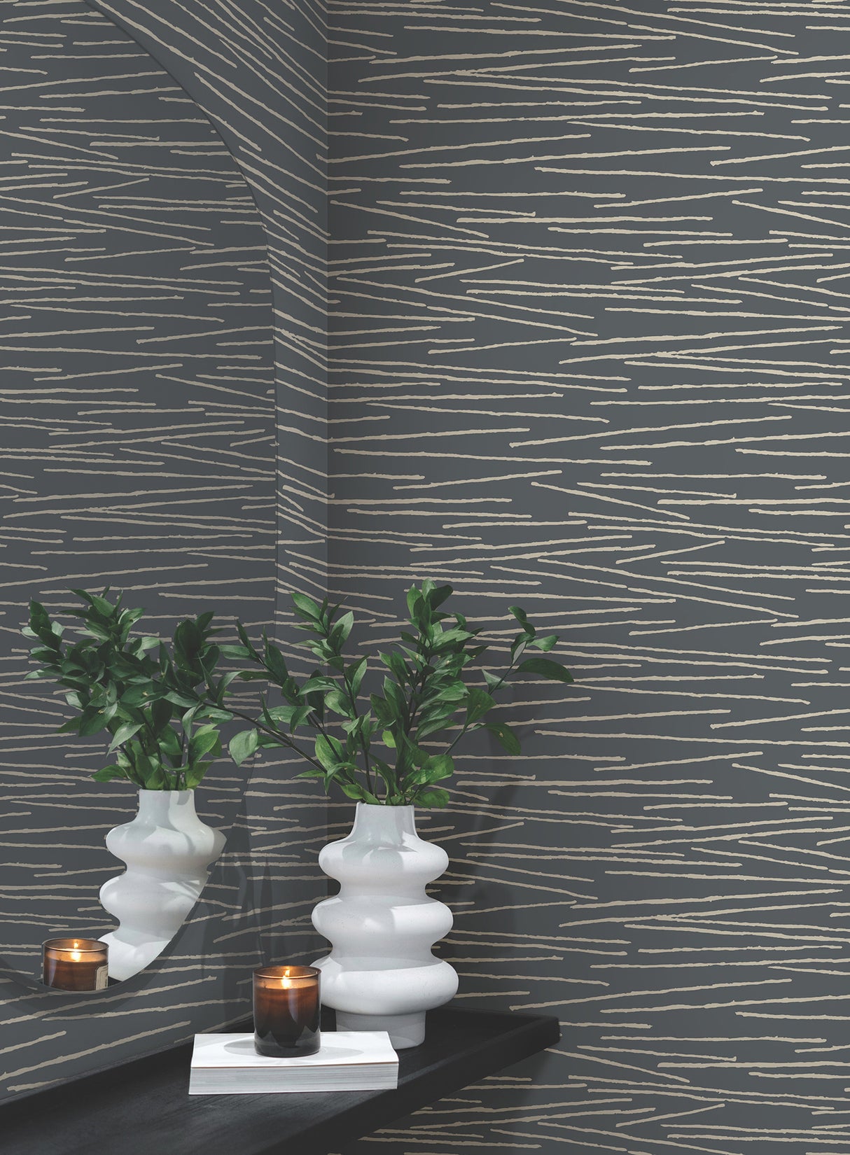 York EV3940 Line Horizon Charcoal Wallpaper