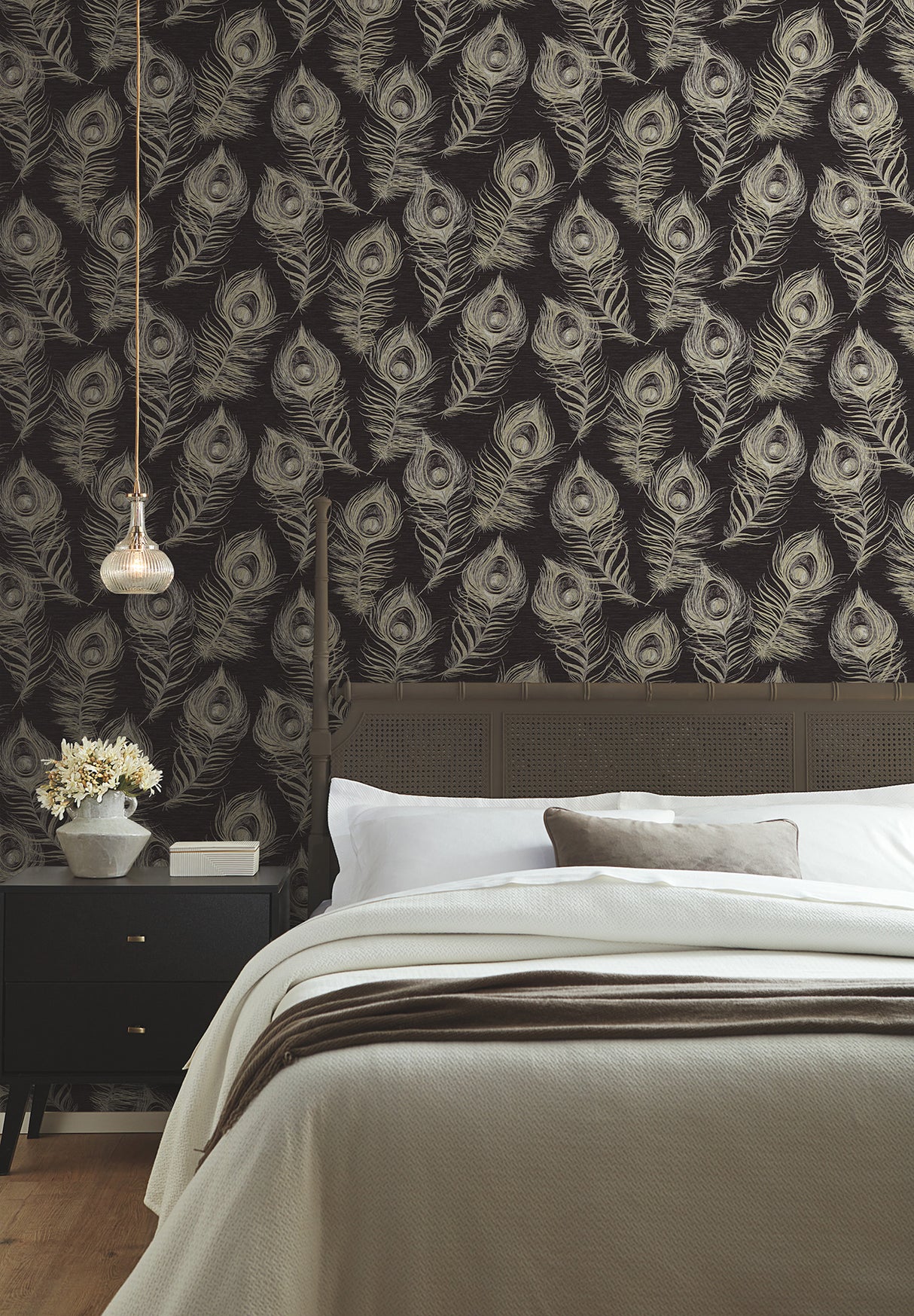 York EV3942 Regal Peacock Black Wallpaper